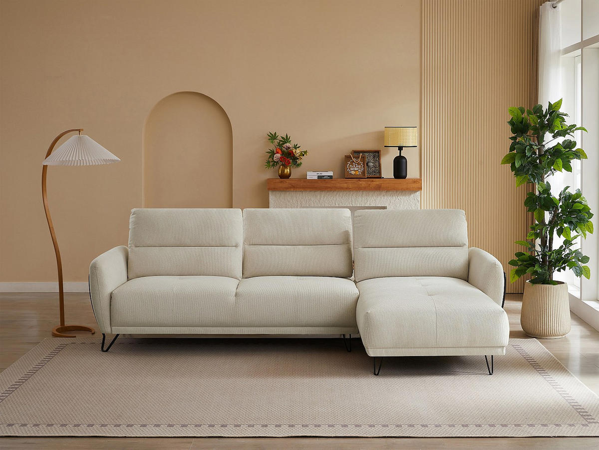 ECKSOFA mit verstellbarer Rückenlehne - Ecke rechts - Strukturstoff - Beige - DURIMA - Beige, Textil (290/168cm) - Vente-Unique