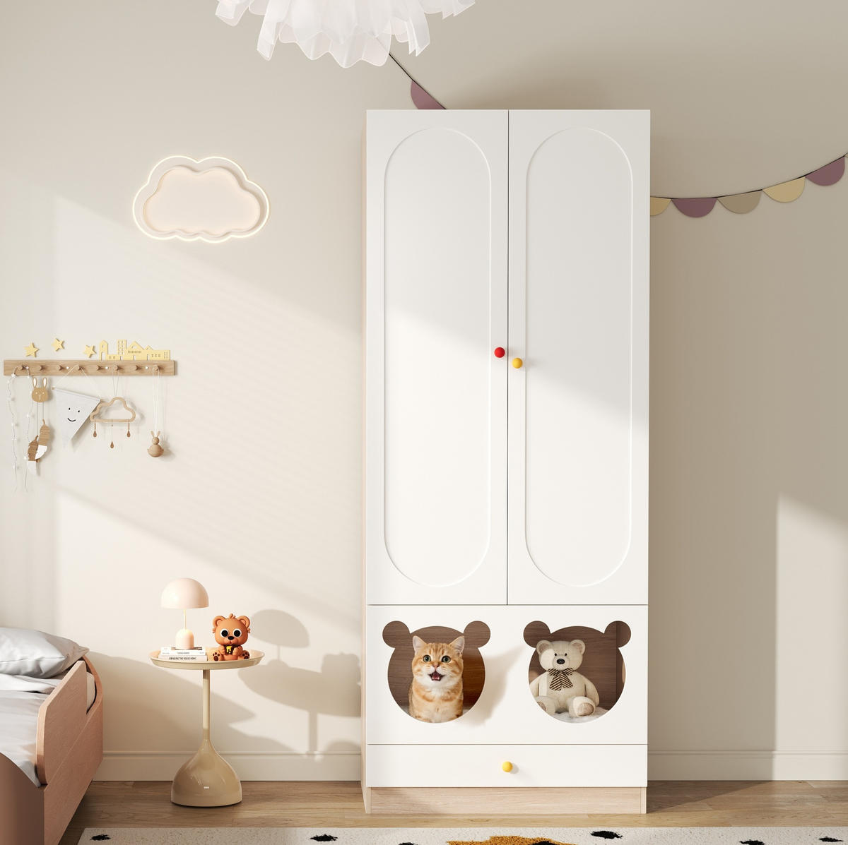 KLEIDERSCHRANK 80/200/50 cm Natur/Weiß aus MDF mit Kleiderstange und Haustierbereich - Naturfarben, Holzwerkstoff (50/200/80cm) - OKMYHOME