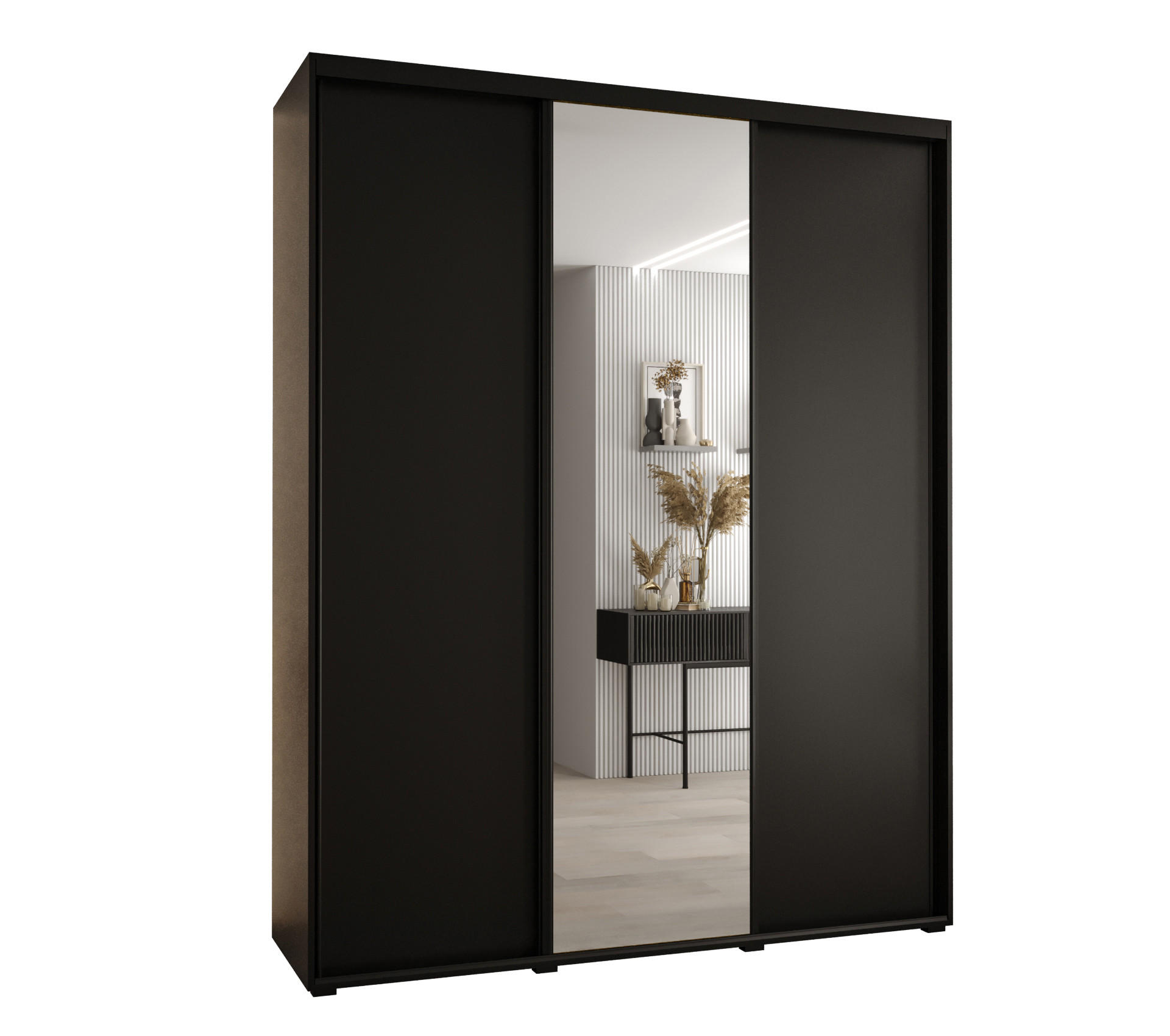 Abiks Möbel Schwebetürenschrank Schwarz, Schwarz, Schwarz 190x235x60 cm