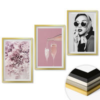 WANDBILDER 3er Set - 40x60 cm Goldrahmen - Rosenblüten und eine elegante Dame - Goldfarben, Kunststoff (40/60cm) - ArtPrintCave