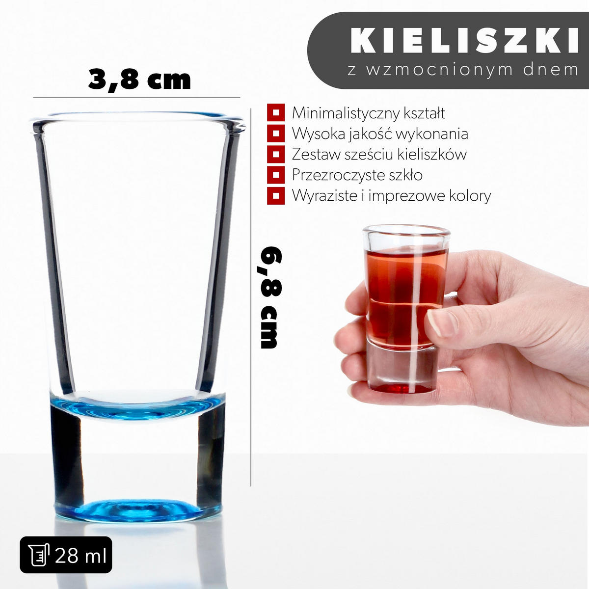 SCHNAPSGLÄSER, Mehrfarbig, 28 ml, 6 Stück - Blau/Gelb, Glas (0.028L) - KADAX