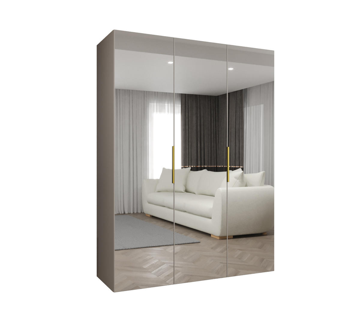 DREHTÜRENSCHRANK 202/150/52 3-türig - Kaschmir/Goldfarben, Holz (150/202/52cm) - MÖBEL KRYSPOL