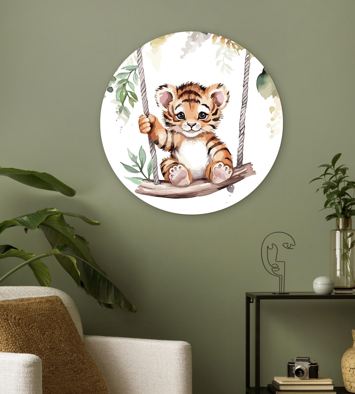 WANDBILD Tiger - Tier - Kinder - Dschungel Wanddeko Schlafzimmer 60x60 cm - Dunkelorange, Kunststoff (60/60cm) - MuchoWow