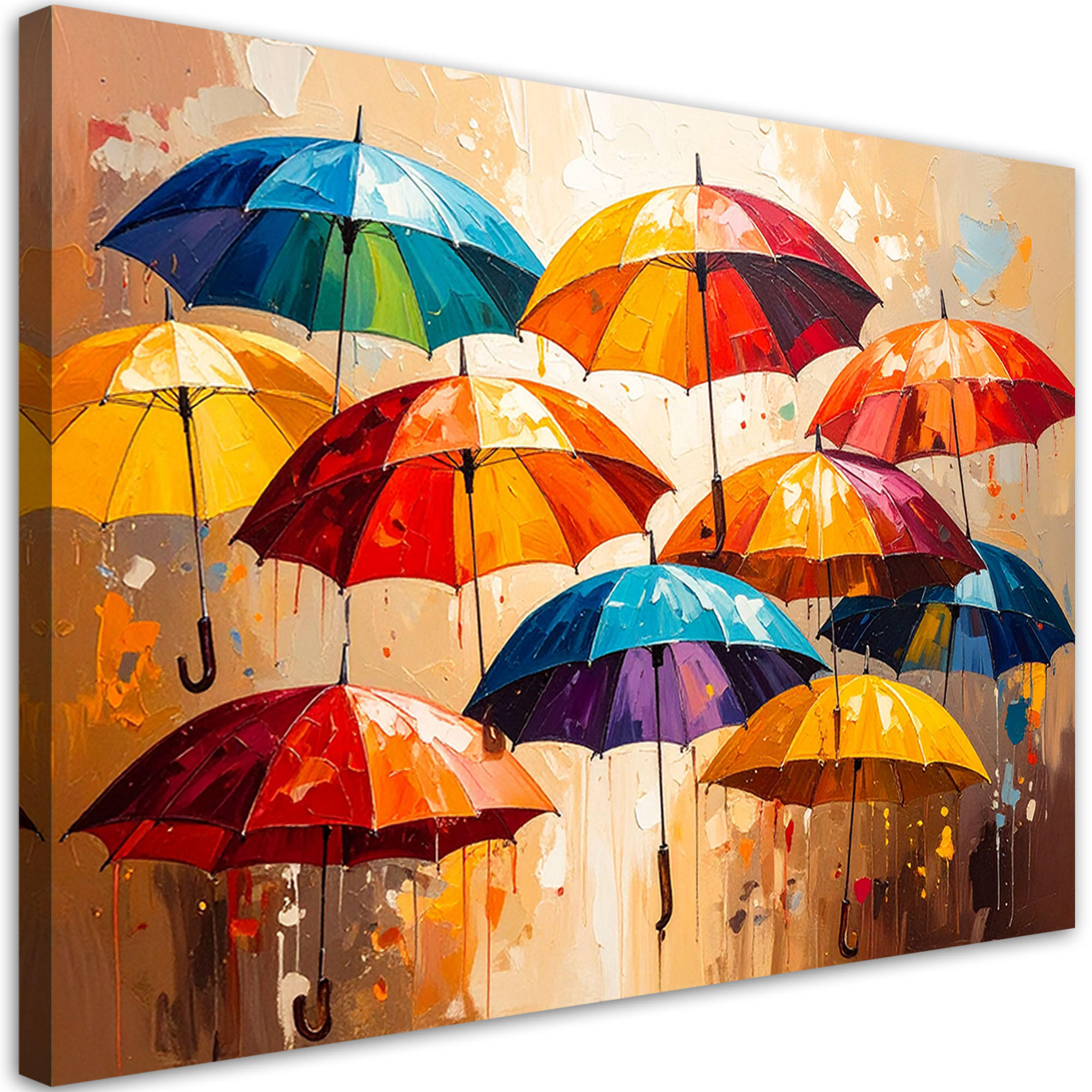 LEINWANDBILD Bunte Regenschirme Abstraktion 120x80cm - Multicolor, Textil (120/80cm) - Feeby