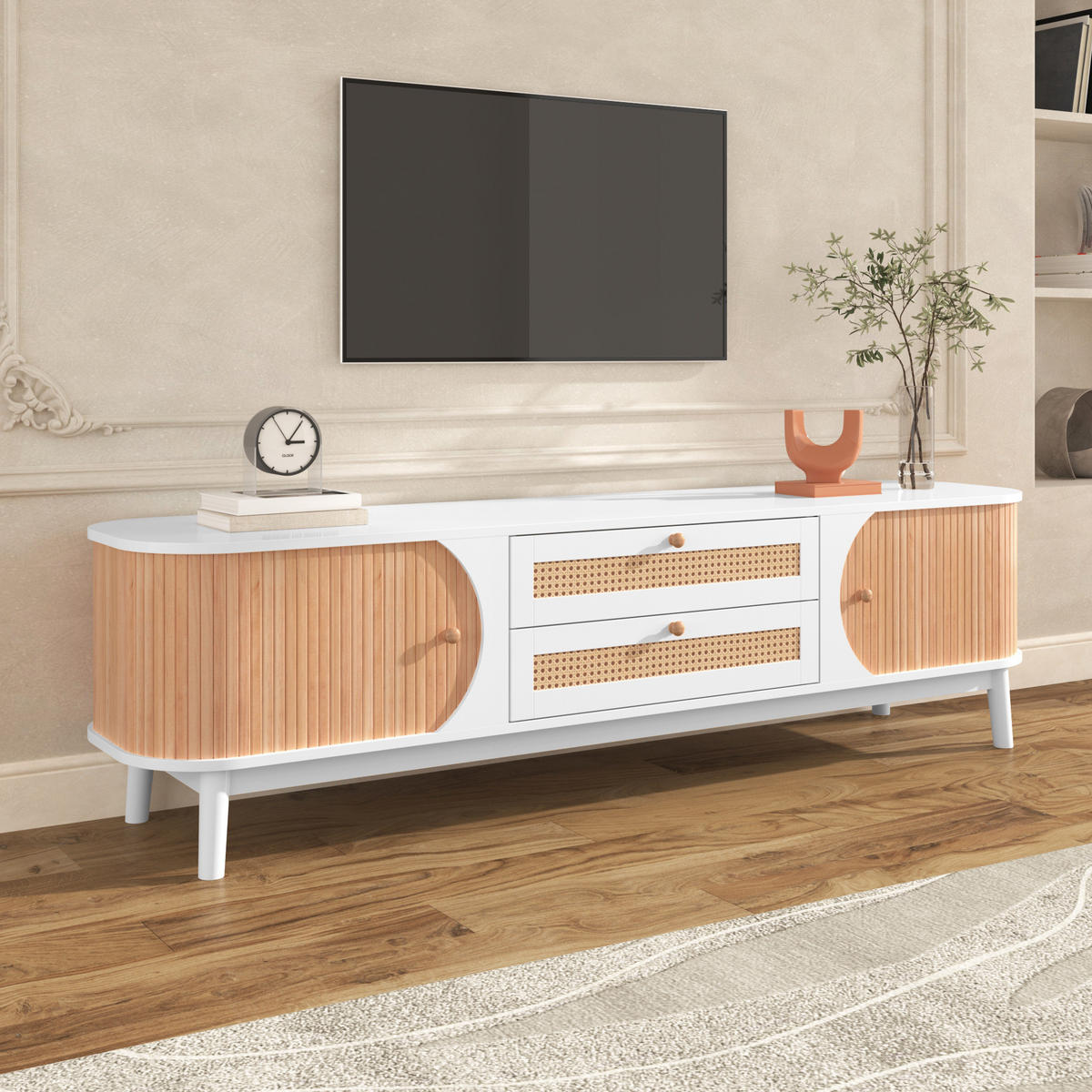 TV-SCHRANK mit Türen und Schubladen 170 cm Weiß Holzoptik - Weiß, Holzwerkstoff (39.5/46/170cm) - Beauniv