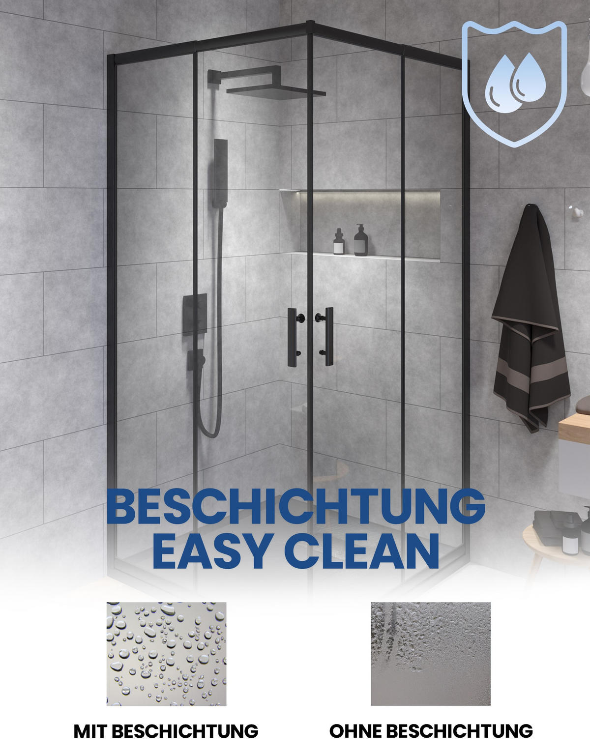 DUSCHKABINE Hela Schwarz/Transparent, quadratisch, 90/90/190 cm - Schwarz, Glas (90/90/190cm) - bad land