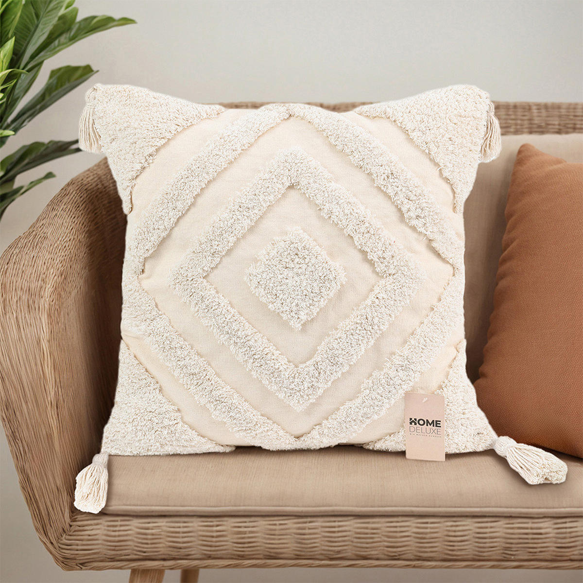 KISSENBEZUG JARA - Creme, Raute / ohne Kissenfüllung - Creme, Kunststoff (50/50cm) - Home Deluxe