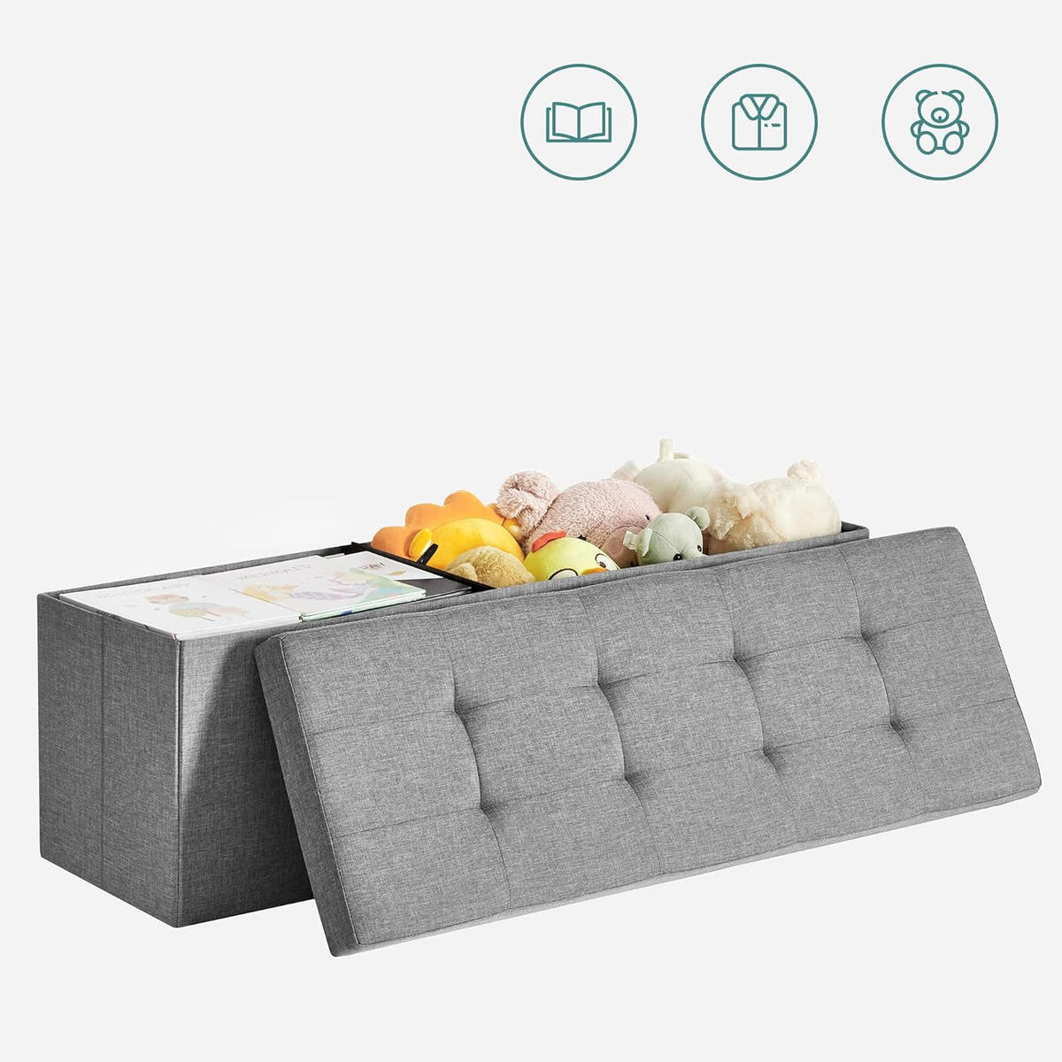 POUF Hellgrau 110x38 cm LSF77G Mit Stauraum - Grau, Holzwerkstoff (110/38/38cm)