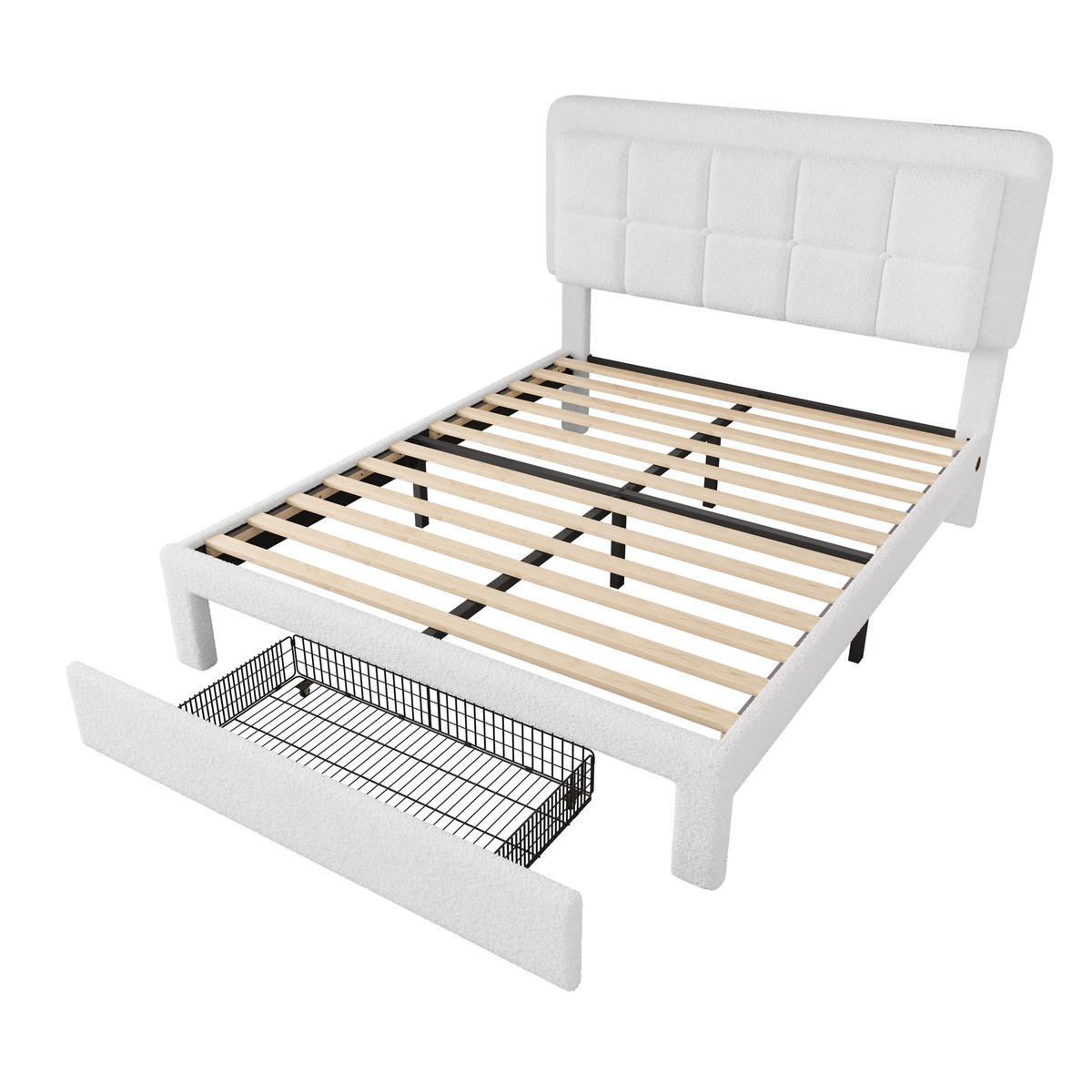 POLSTERBETT 160/200 cm weiß Teddy mit verstellbarem Kopfteil und USB-Anschluss - Weiß, Textil (160/200cm) - OKWISH