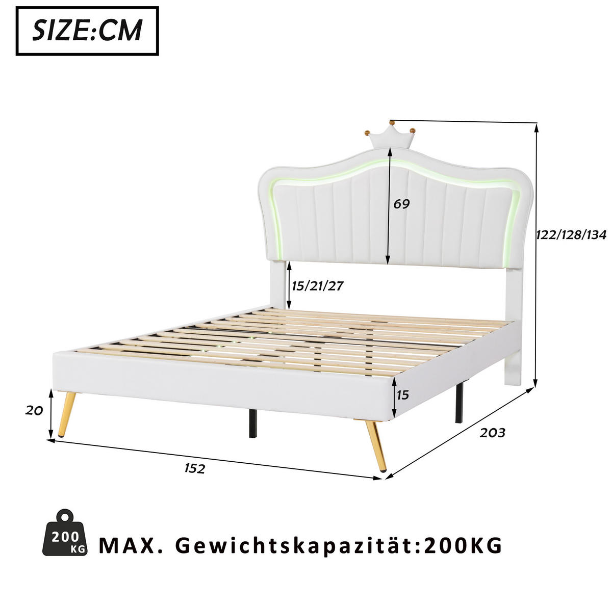 POLSTERBETT 140/200 cm Weiß aus Kunstleder mit LED-Beleuchtung - Weiß, Textil (140/200cm) - OKMYHOME