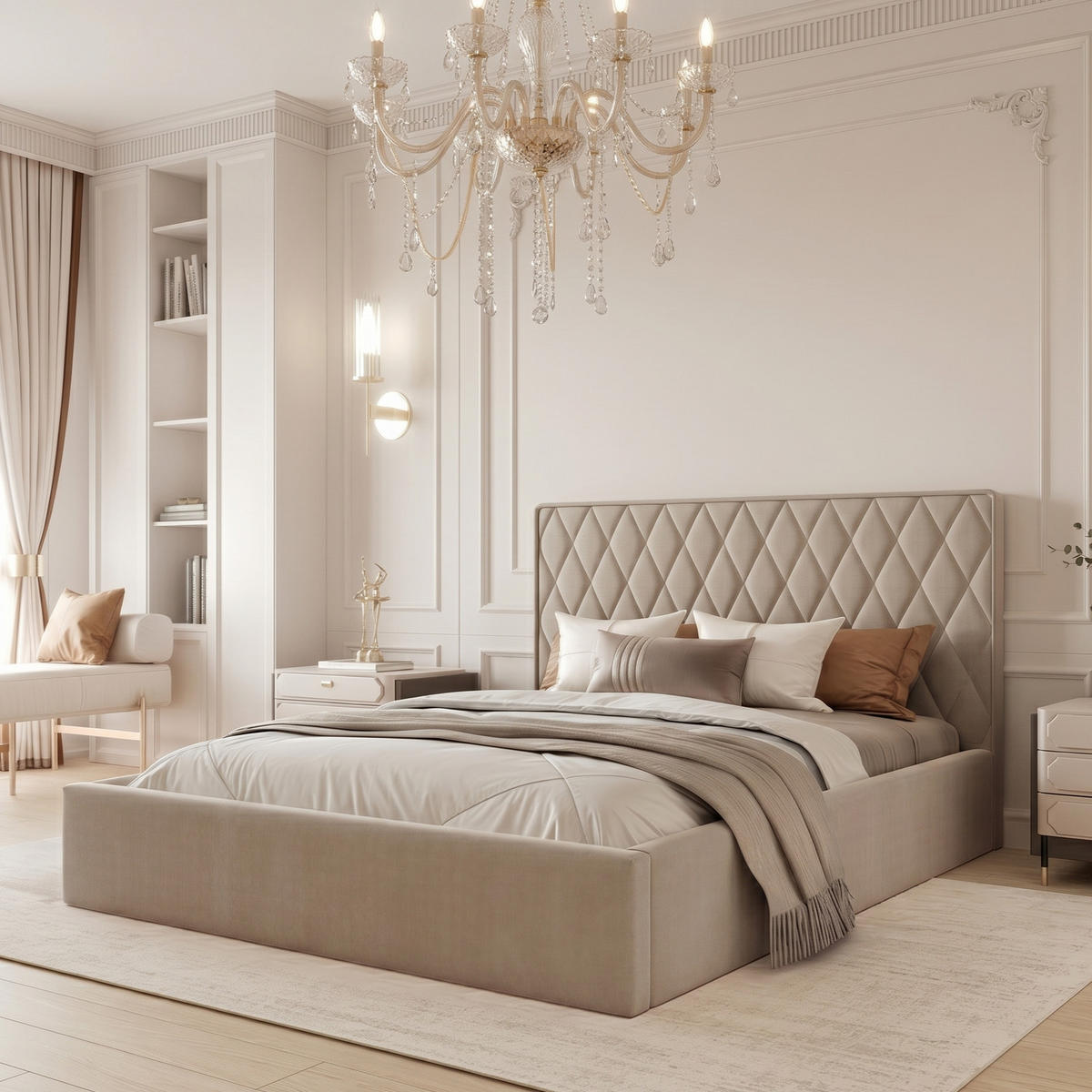 POLSTERBETT PONTI 200x200 cm Warmbeige (Stoff Magic Velvet) - Kompakt, mit Bettkasten und Lattenrost - Beige, Holzwerkstoff/Textil (200/200cm) - Ravio