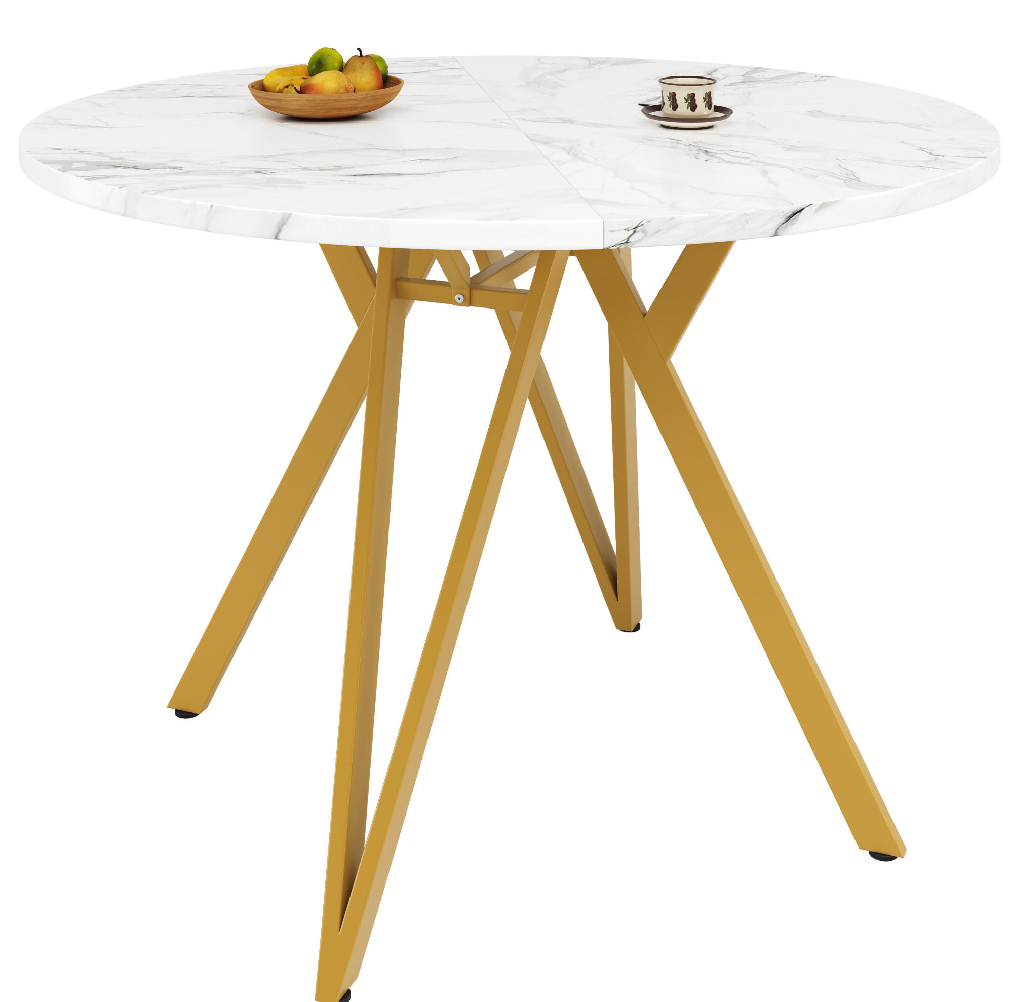 JEDÁLENSKÝ stôl 100/100/76 cm z MDF, zlatý s mramorovým dekorom - zlatá, kompozitné drevo (100/100/76cm) - BEAOK