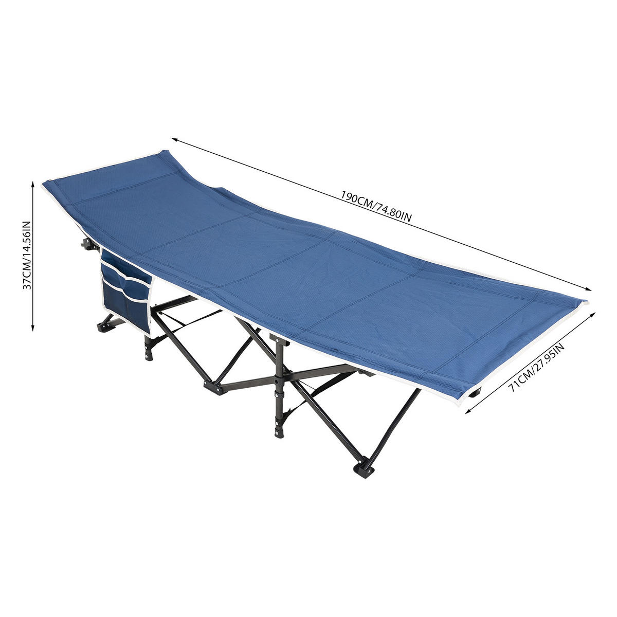 CAMPINGBETT Feldbett für Camping und Mittagspause in Schwarz Klappbar Platzsparend Robust und Langlebig 190 x 71 x 37 cm 6,78 kg - Blau, Metall - Livingandhome