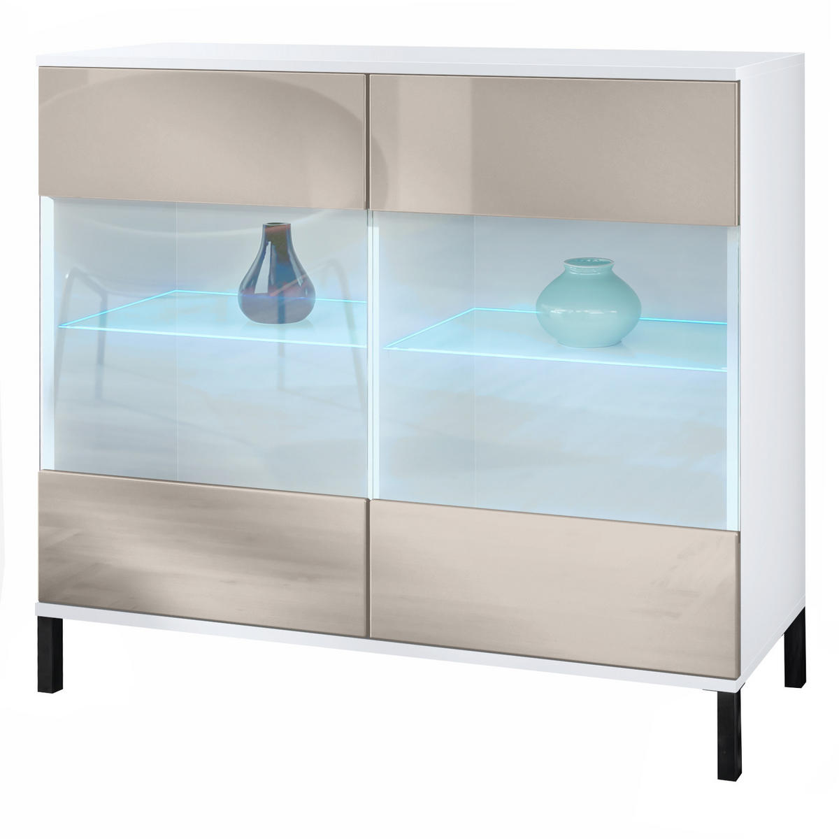 KOMMODE Bari Sandgrau Hochglanz - Sandfarben, Holzwerkstoff (92.5/83.5/35cm) - Vladon