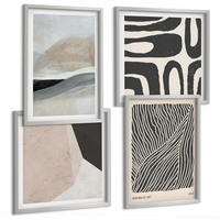 BILDER SET 4er Set - 50x50 cm & 40x60 cm Silberner Rahmen - Abstrakte Boho-Dekorationsmuster - Silberfarben, Kunststoff (50/50cm) - TULUP