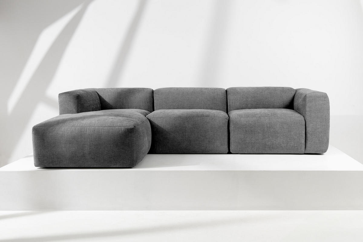 ECKMODULSOFA-LINKS BUFFO mit extrem weicher und bequemer Sitzfläche, Gewebestoff, aschfahl - Grau, Textil (297/180cm) - KONSIMO®
