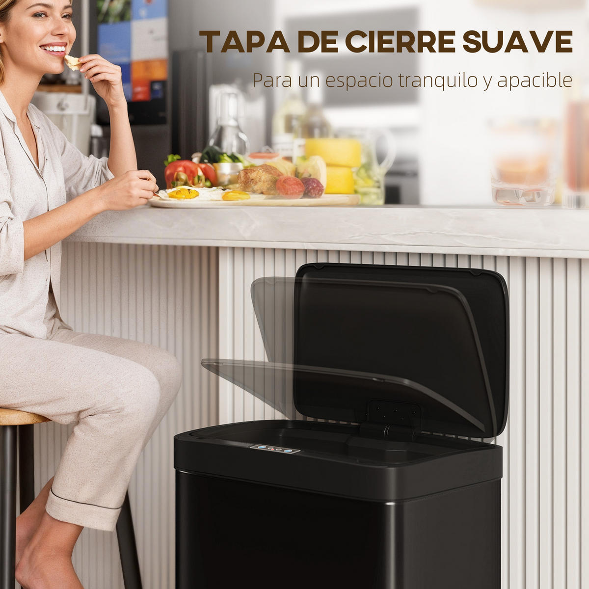 MÜLLEIMER 45L mit Infrarotsensor und Soft-Close Schwarz 38/25,5/67,5 cm - Schwarz, Metall (25.5/67.5/38cm) - Rolipo