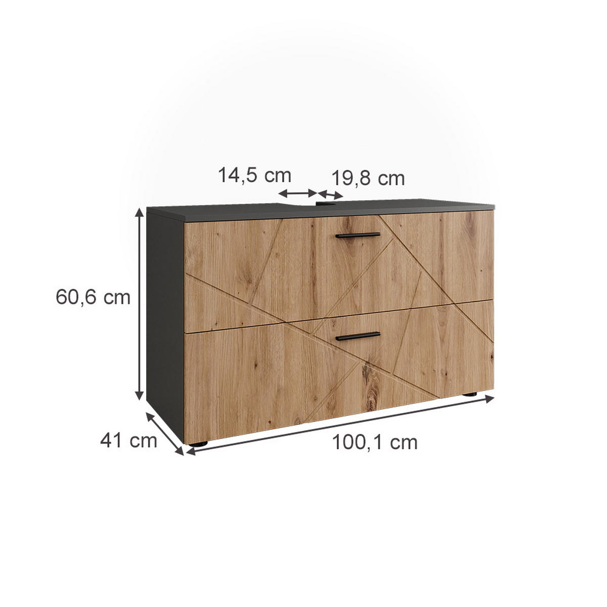 WASCHBECKENUNTERSCHRANK Irma Anthrazit/Goldkraft Eiche 100.1 x 60.6 cm mit 2 Schubladen - Anthrazit/Eiche Artisan, Holzwerkstoff (100.1/60.6/41cm) - Vicco