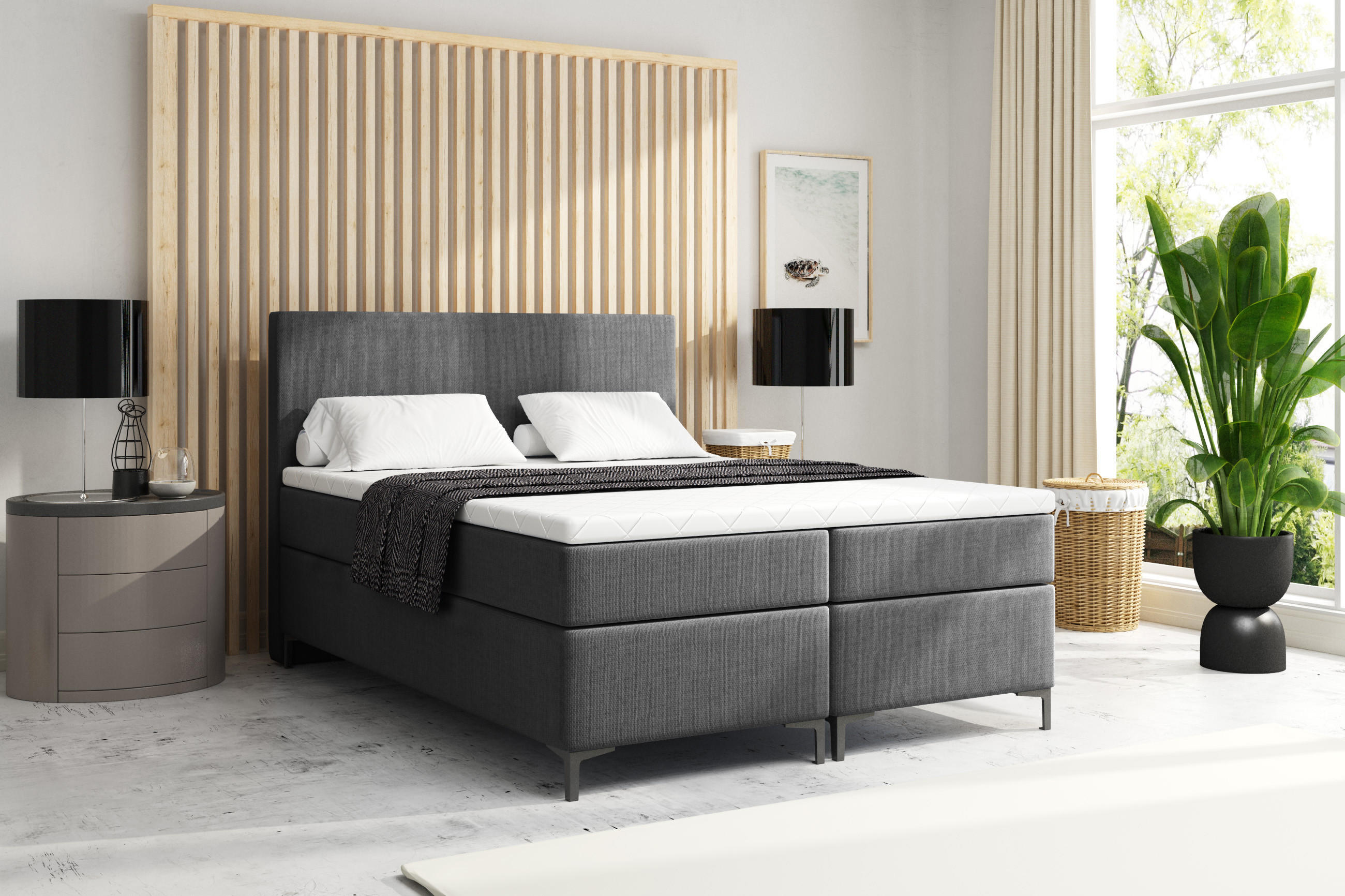 BOXBETT BASIC PLUS 180 x 200 Dunkelgrau - Dunkelgrau, Textil/Metall (180/200cm) - VLR BEDS