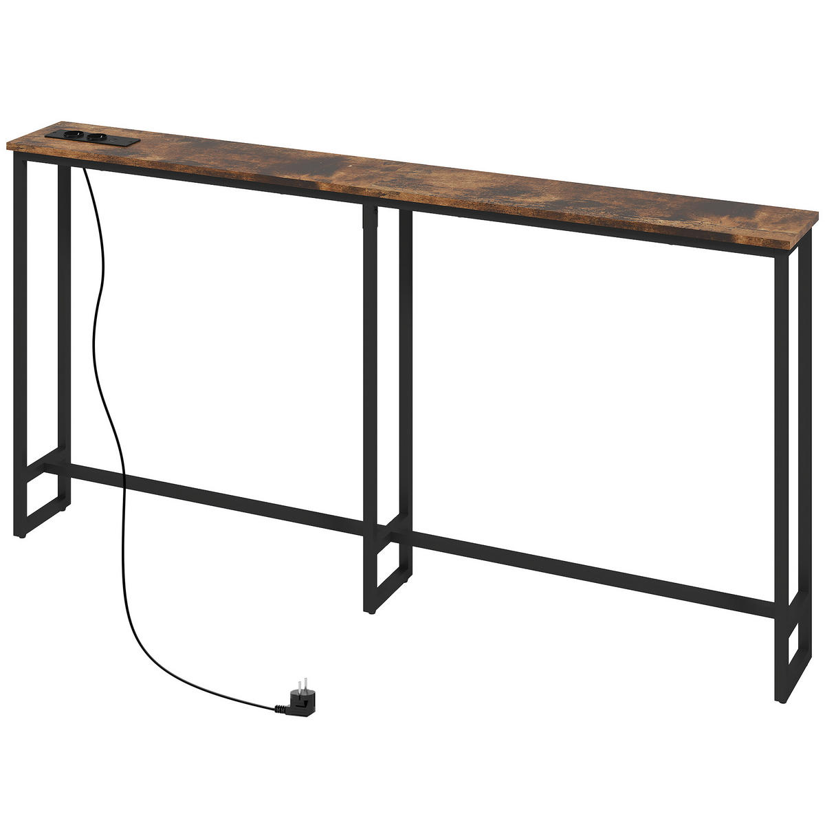 SCHLANKER Konsolentisch mit integrierter Ladestation, Industriestil mit Stahlrahmen, moderner Flurtisch, Braun - Wildeiche, Holzwerkstoff (160/80/20cm)