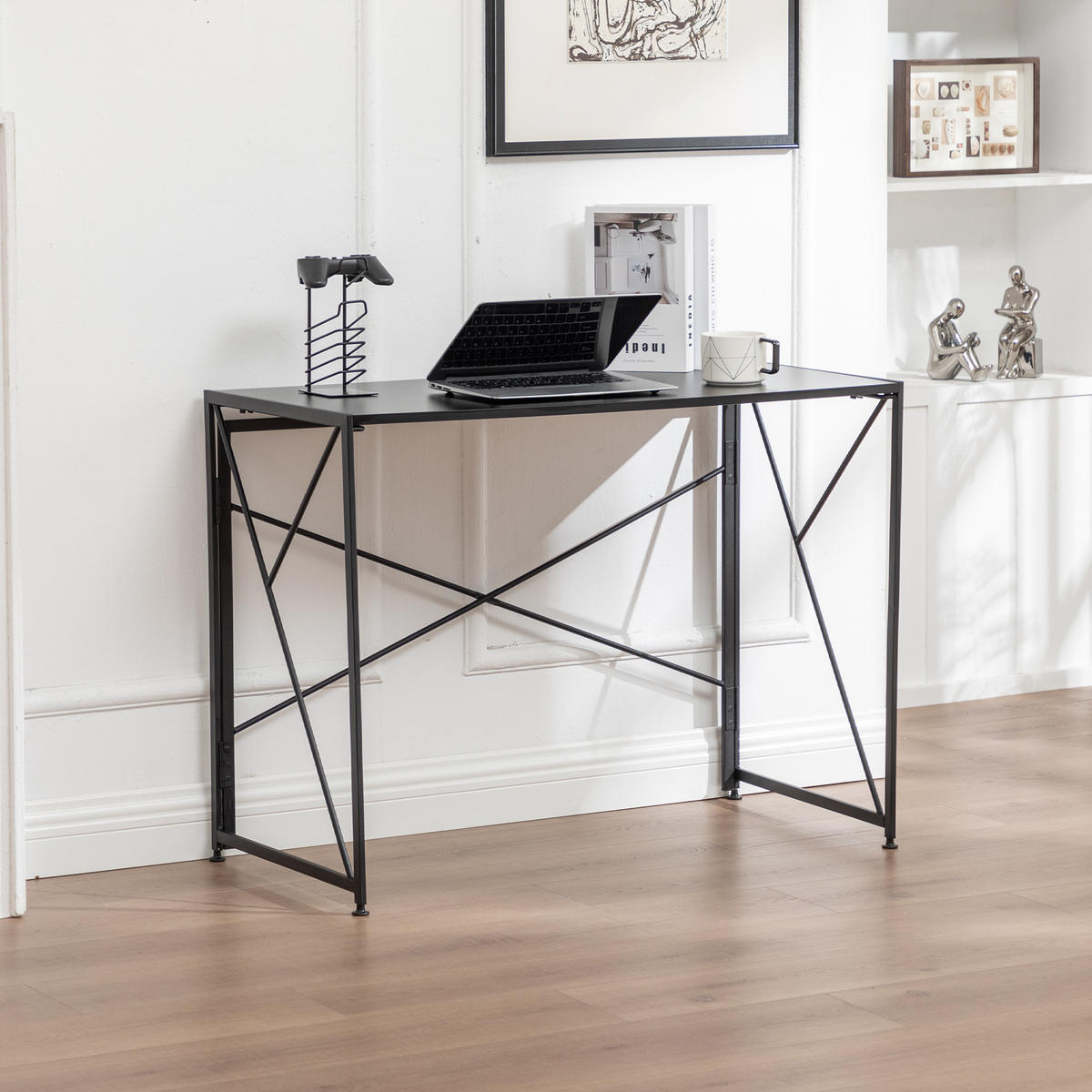 SCHREIBTISCH Faltbarer Wohnzimmertisch mit Schnellaufbau, Holzoptik, Einheitsgröße / MDF - Schwarz, Holzwerkstoff/Metall (99/50/75cm) - EVRYAE