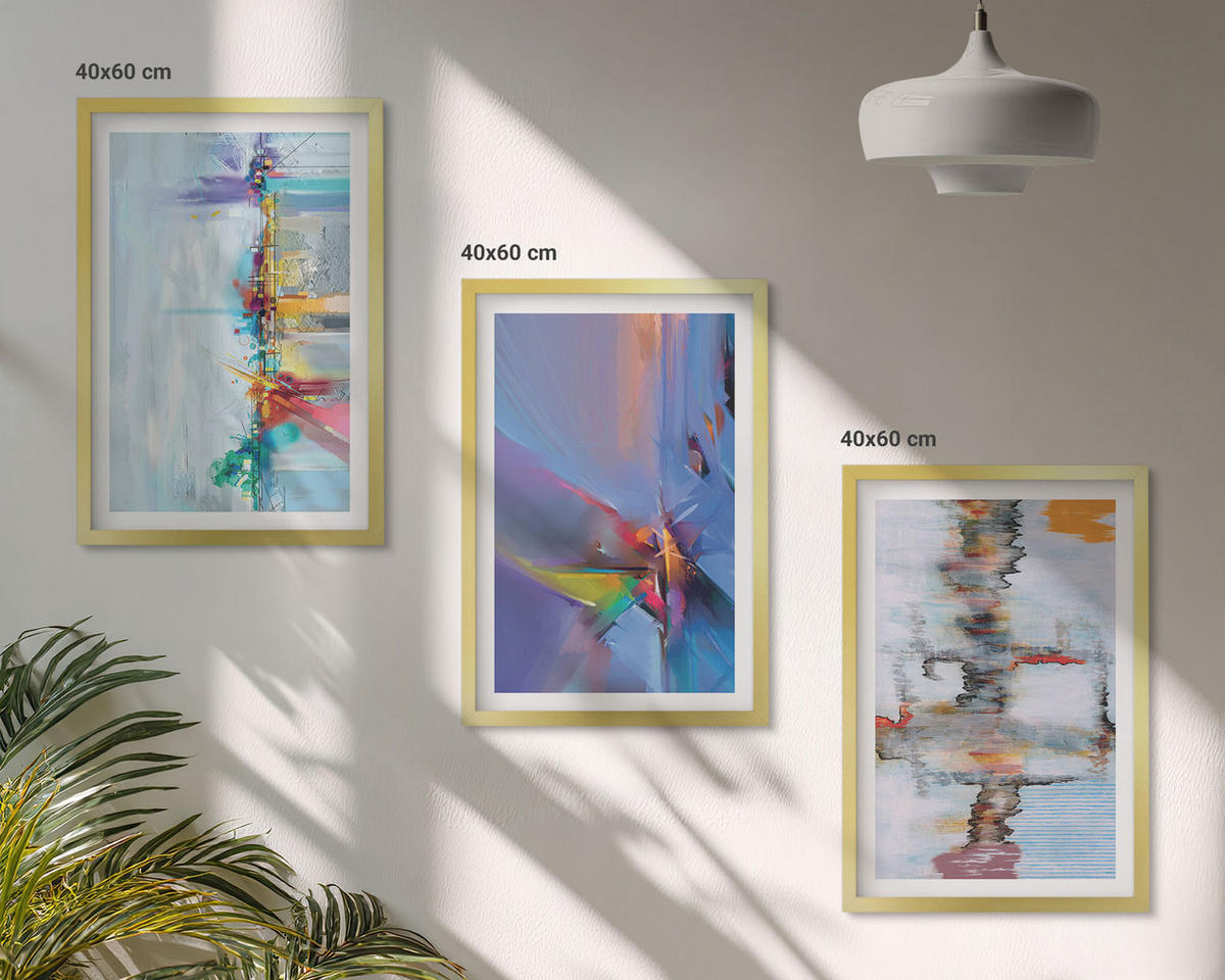 WANDBILDER 3er Set - 40x60 cm Goldrahmen - Abstrakte Gemäldekompositionen - Goldfarben, Kunststoff (40/60cm) - ArtPrintCave
