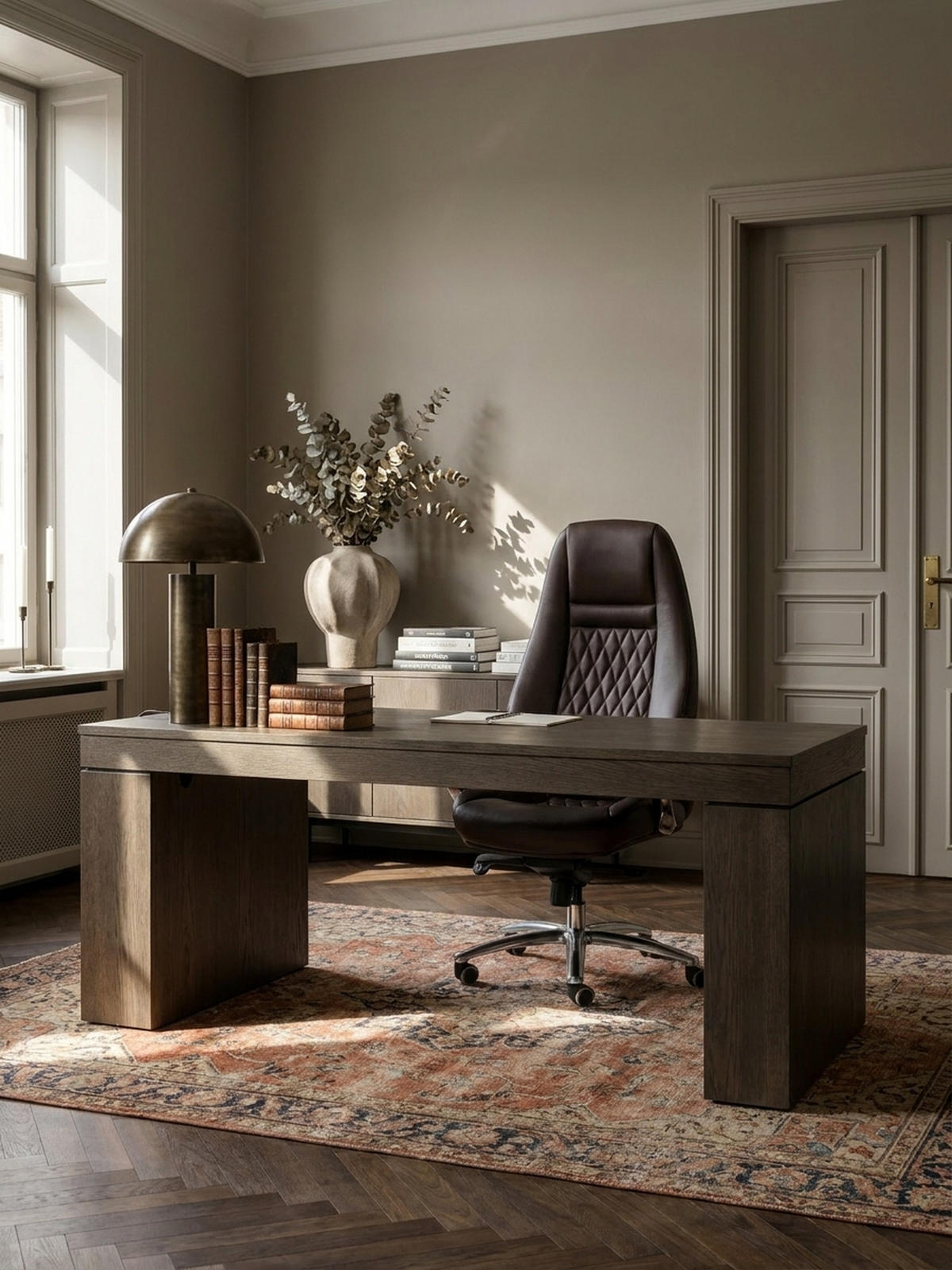 CHEFSESSEL Echtleder mit Aluminiumfußkreuz und ergonomischer Sitzform MADRID, Braun 70x68x130 cm - Silberfarben/Braun, Leder/Metall (70/130/68cm) - KADIMA DESIGN