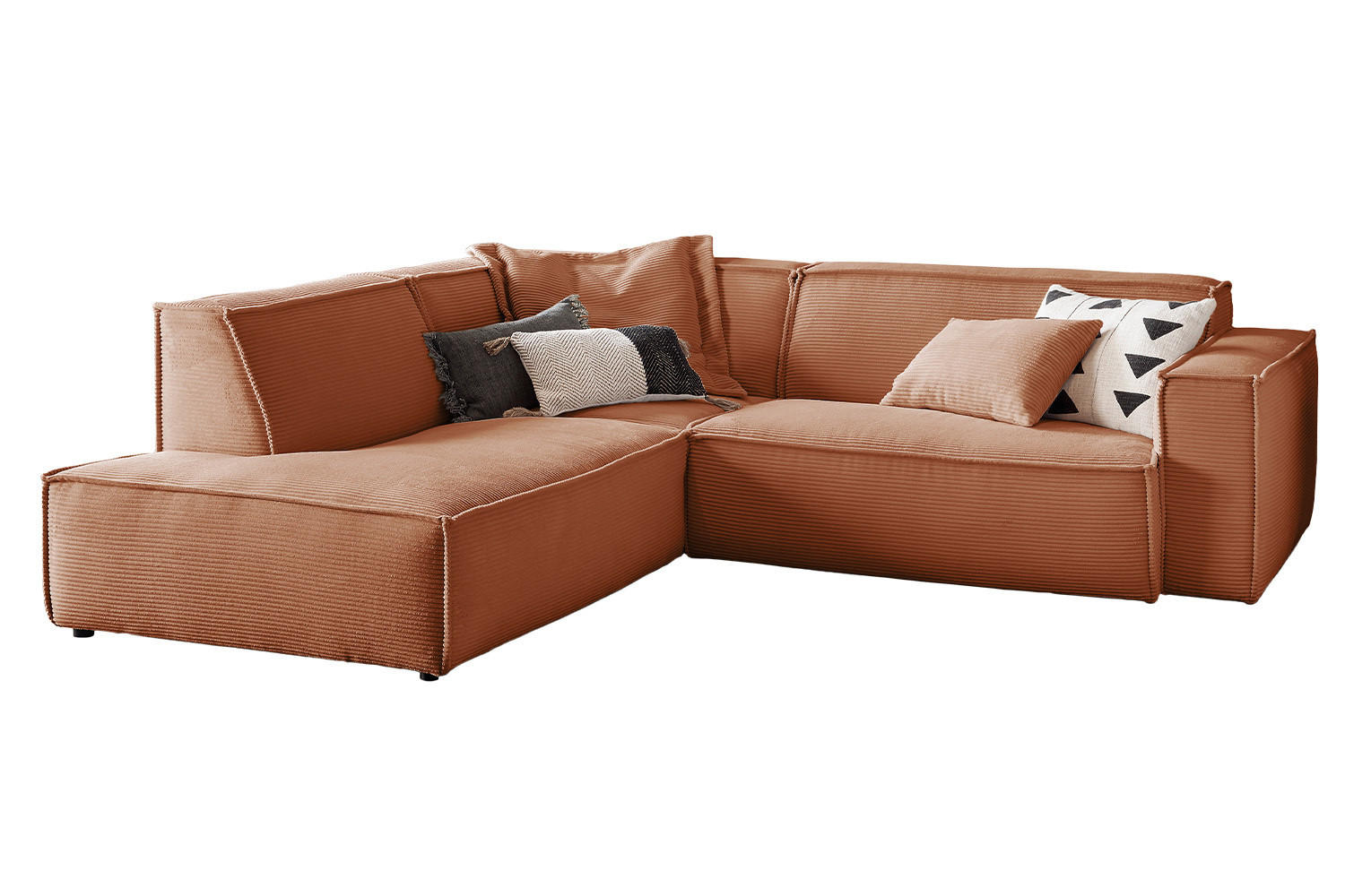 ECKSOFA SAMU Braun Cord - Dunkelbraun/Schwarz, Textil (254/224cm) - KAWOLA
