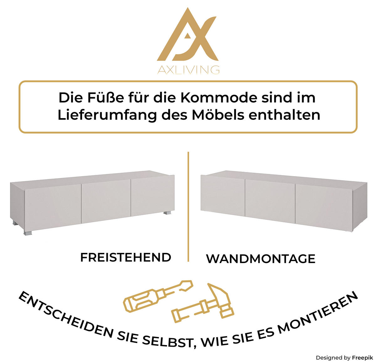 WOHNWAND Kossana 11 Beige 300/142/43 cm Design - Beige, Holzwerkstoff/Kunststoff (300/142/43cm) - AX Living