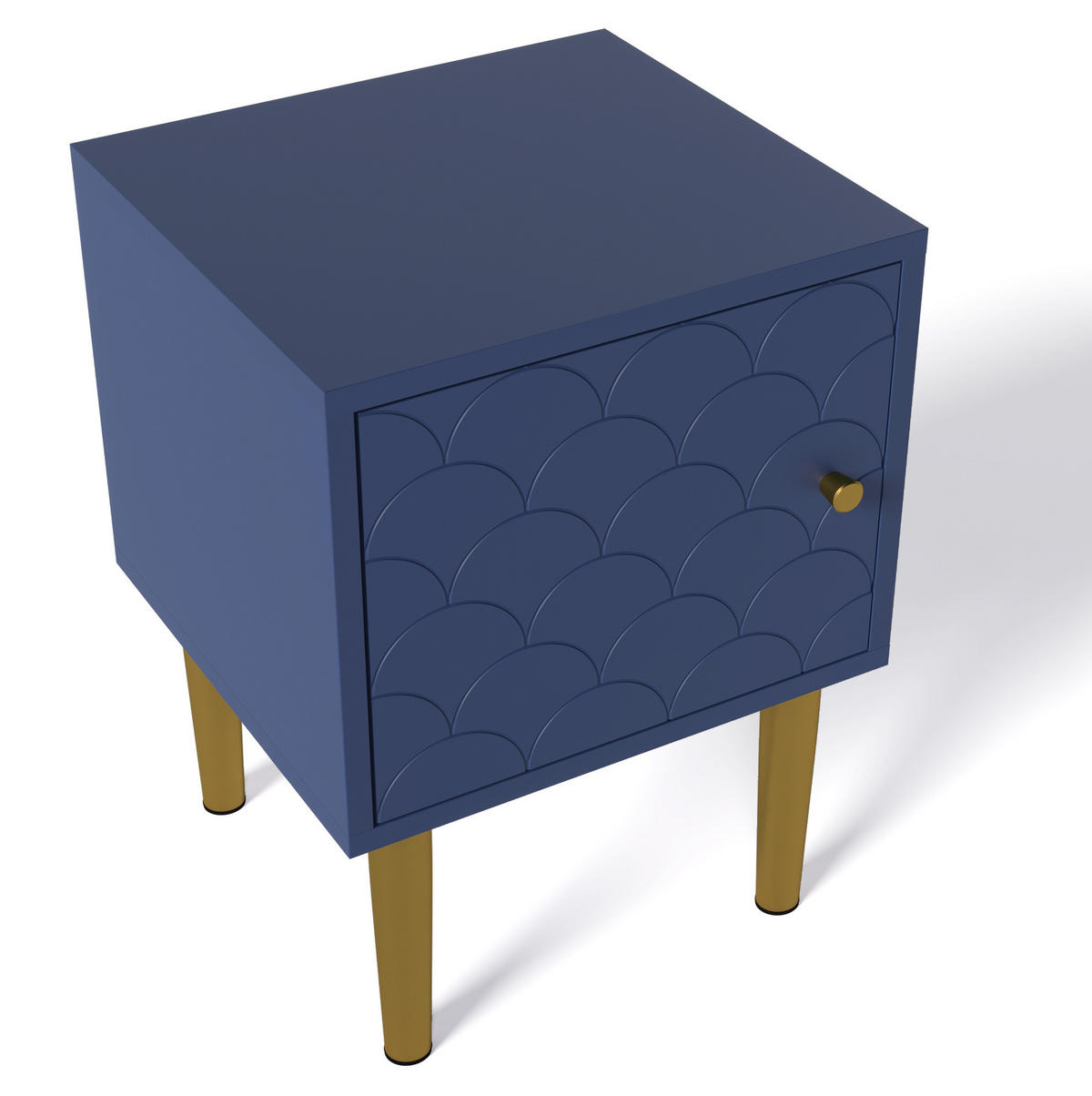 NACHTTISCH 35/35/51 cm in Marineblau mit Tür & Metallbeinen - Dunkelblau, Holz (35/51/35cm) - BEAOK