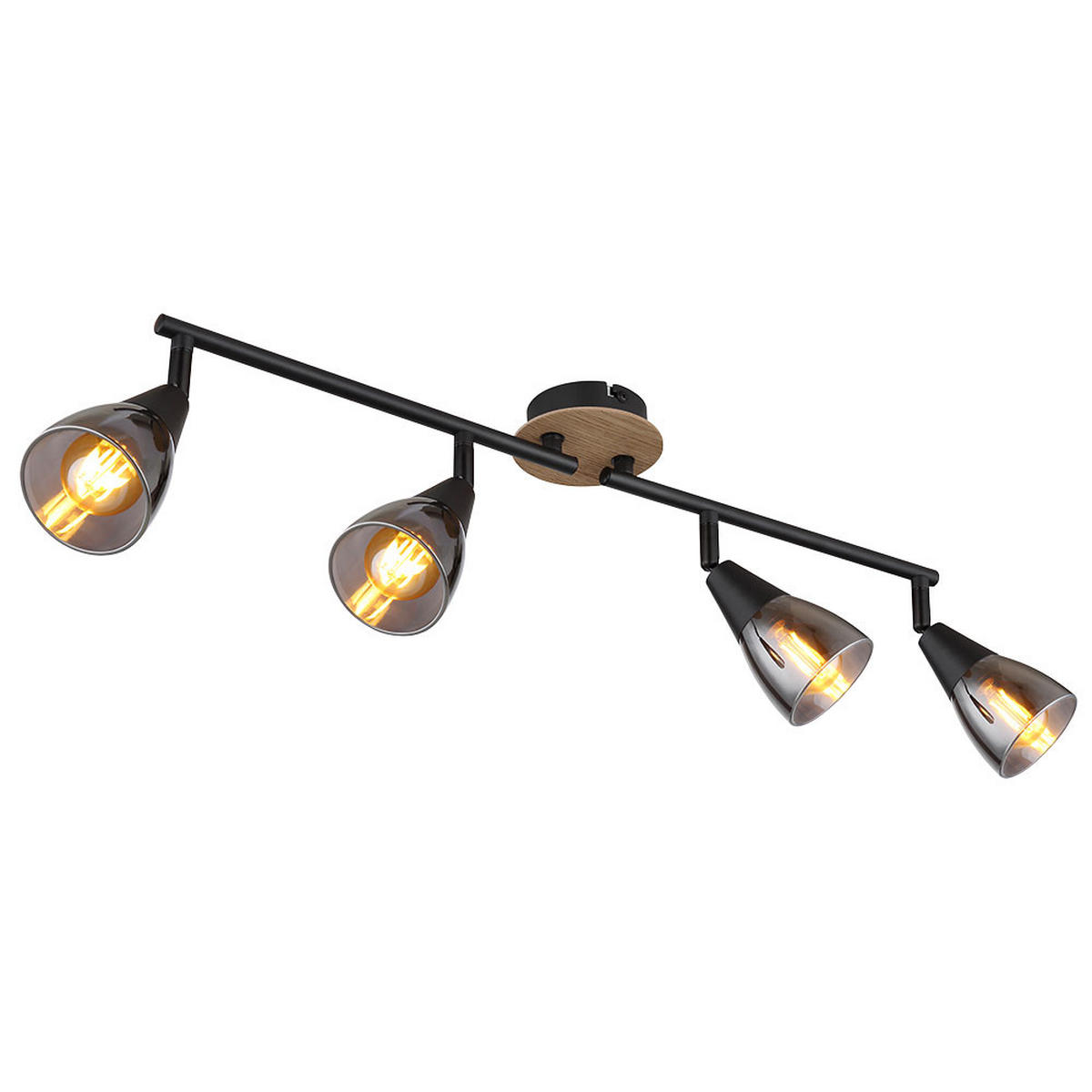 DECKENLEUCHTE Metall Glas Rauchfarben Schwarz - Schwarz, Holz (60/10/19cm) - Globo Lighting