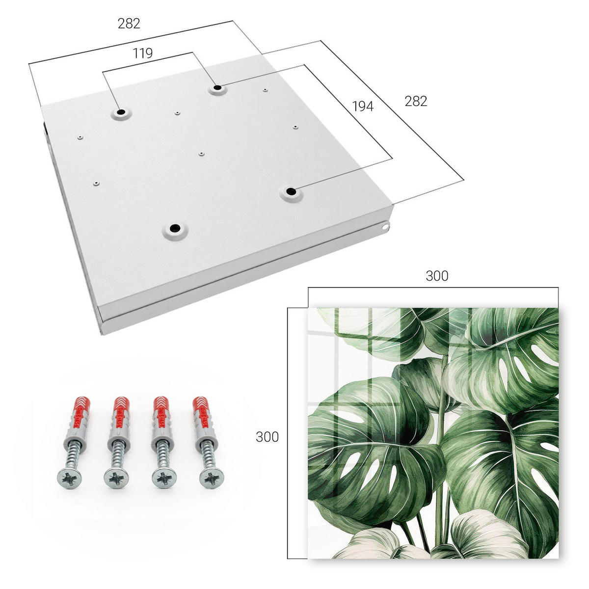 SCHLÜSSELBOX Weiß 30x30 cm – Türöffnung nach rechts - Grüne Blätter - Grün, Metall (30/30/5cm) - TULUP