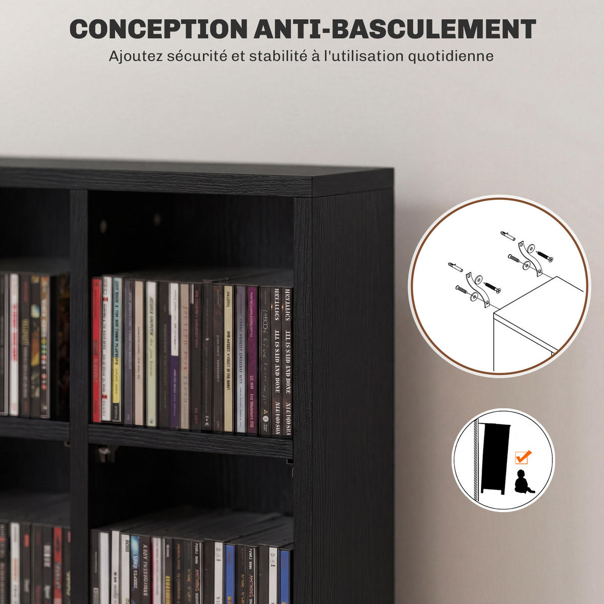 CD-REGAL DE-14442 für 456 CDs/336 DVDs, verstellbare Böden Schwarz - Schwarz, Holzwerkstoff (20/130.5/89cm) - ComfortXL