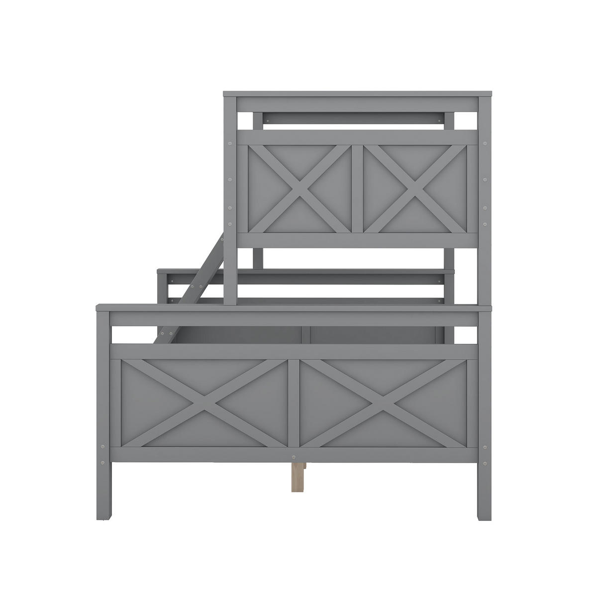 ETAGENBETT 90/200 cm grau mit Sicherheitsgeländer und umbaubar in 2 getrennte Betten - Grau, Holz (140/200cm) - OKWISH