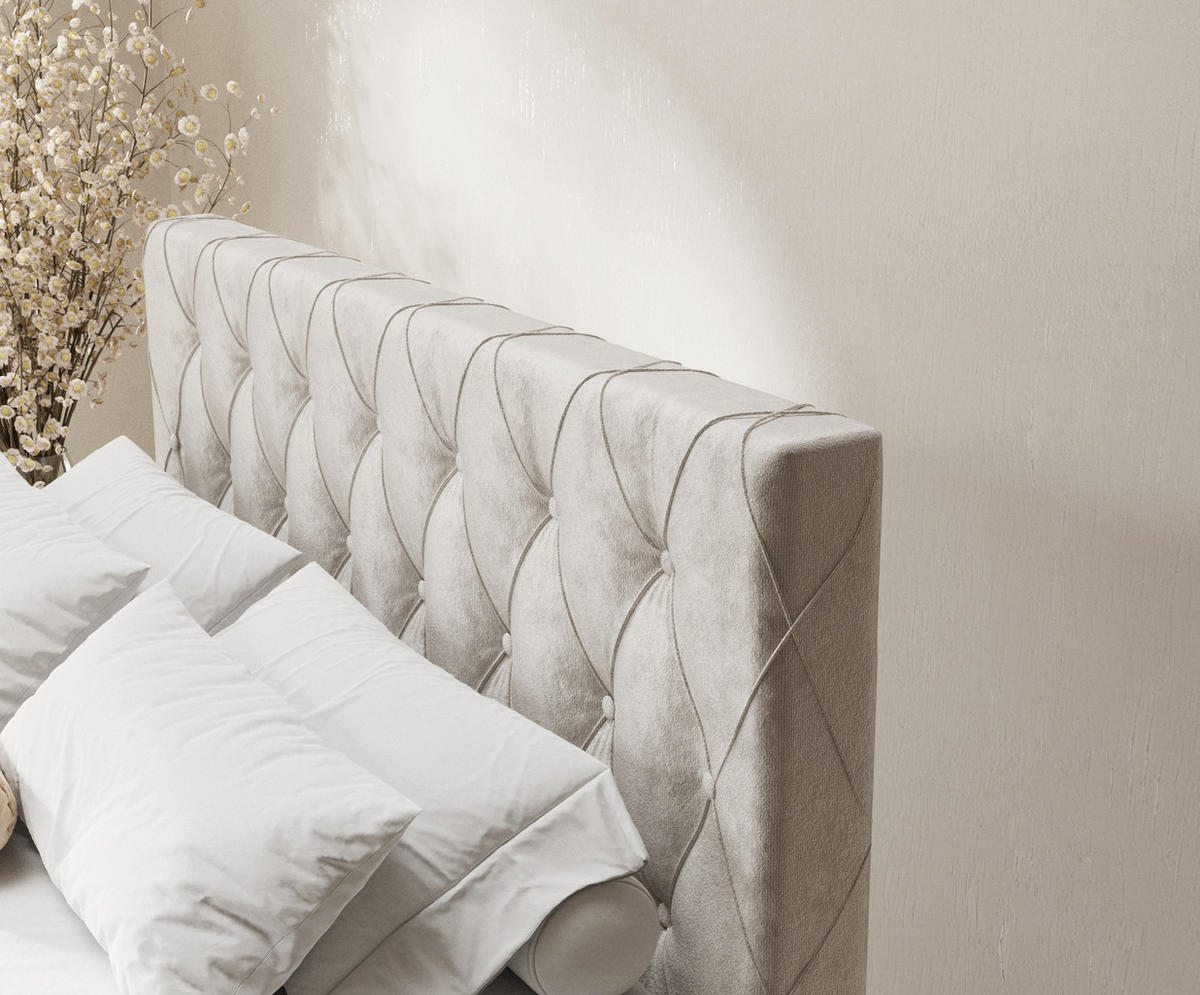 BOXSPRINGBETT Otus Ecru 140/200 cm mit Latex-Topper - Ecru/Silberfarben, Holz/Holzwerkstoff (140/200cm) - Maison de Reve