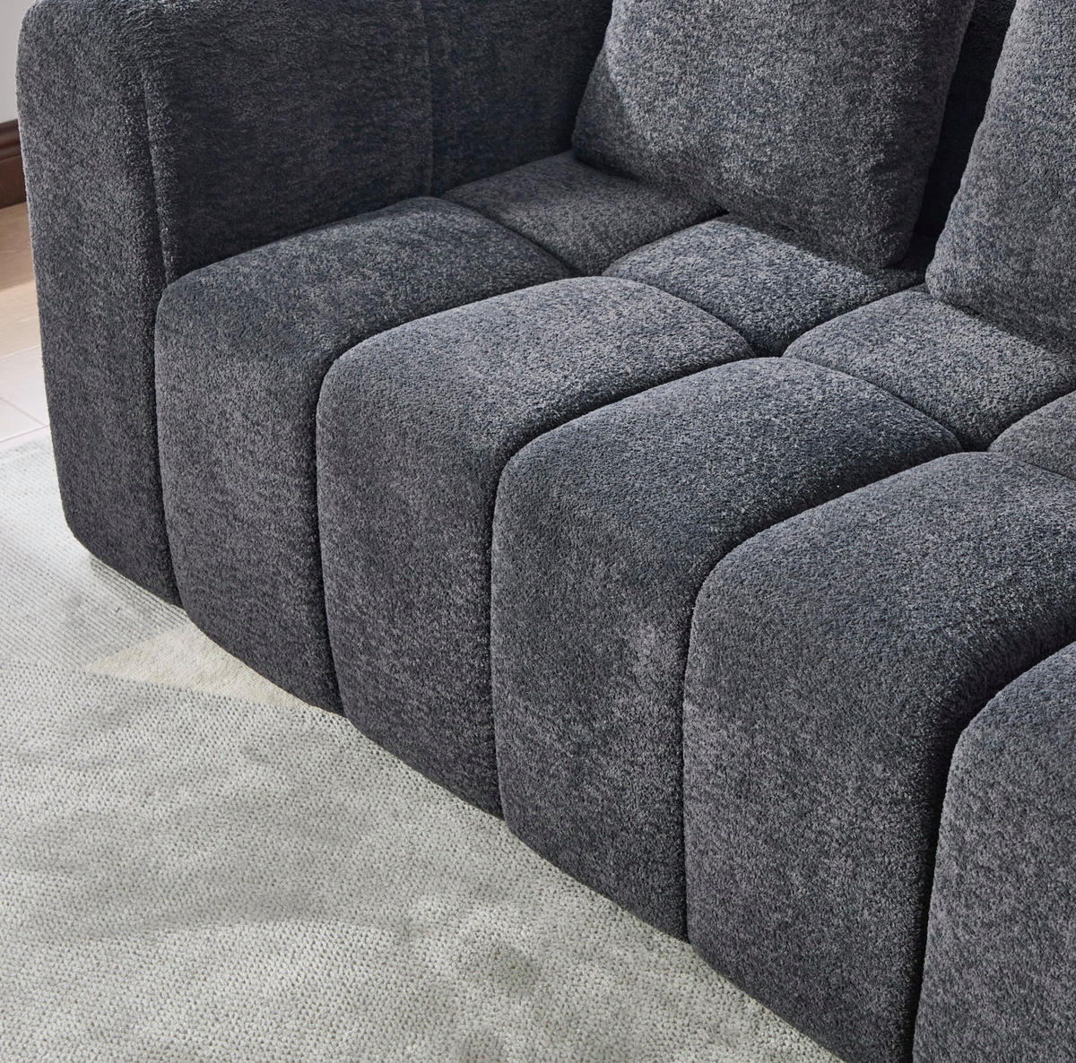ECKSOFA 260/94,5/80 cm modular, montagefrei mit Samtbezug und tiefem Sitz, Dunkelgrau - Dunkelgrau, Textil (260/95.5cm) - Redom