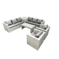 GARTENSOFA hohe Rückenlehne Polyrattan Hellgrau-Mix 8-Sitzer - Hellgrau/Grau, Glas/Kunststoff - Fimous