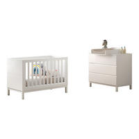 BABYZIMMER SET Keely Kiefer & MDF weiß mit Babybett und Wickelkommode - Weiß, Holz (66/85/125cm) - 58aufmkessel