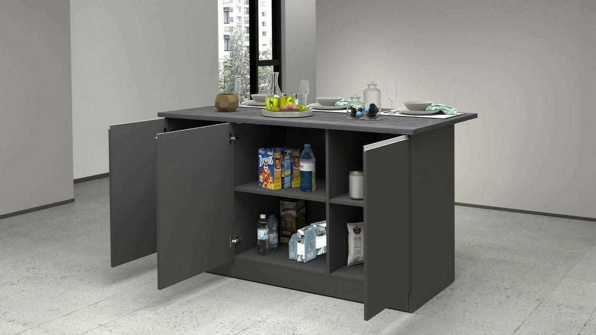 KÜCHENINSEL Anthrazit, Schiefer 90/155/90 cm - Schwarz, Holzwerkstoff (155/90/90cm) - DMORA