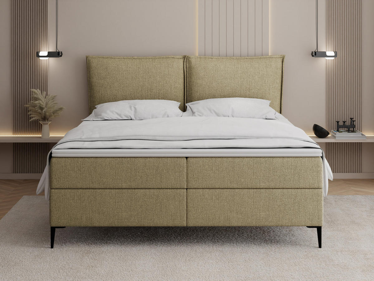BOXBETT Calio Rise mit Bettkasten, Hell-Olivgrün Chenille 120x200 cm – inkl. H4 Taschenfederkern Matratze & Foam Topper - Schwarz/Olivgrün, Holz/Holzwerkstoff (120/200cm) - WFL GROUP