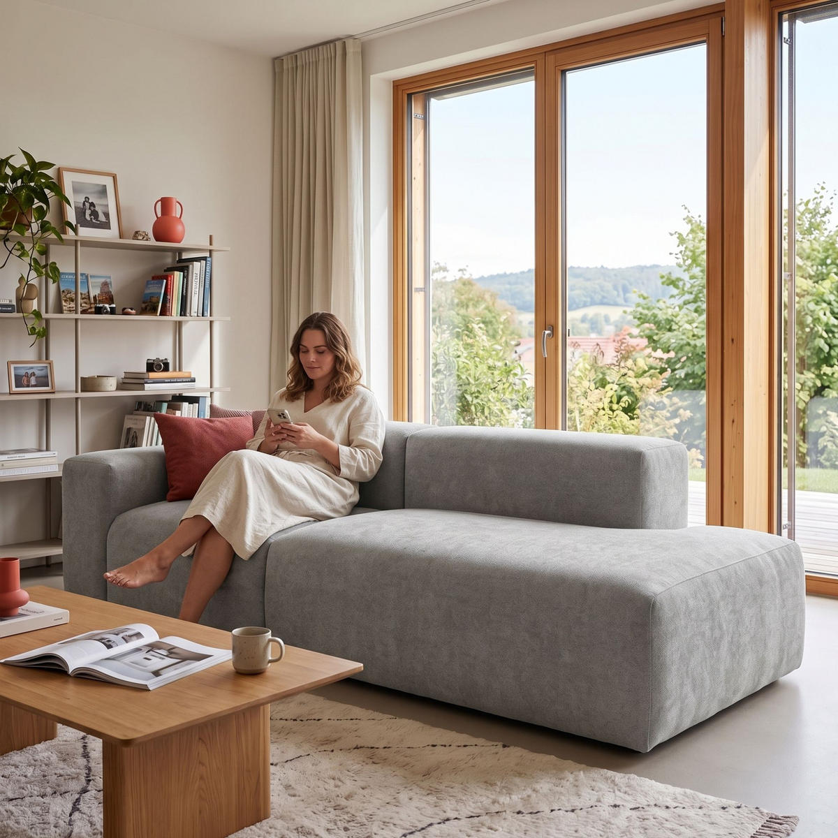 3-SITZER modulares Sofa HEAVEN SET 1 Rechts, Breite 255 cm Webstoff Grau - Schwarz/Grau, Holz/Kunststoff (102/71/255cm) - Muffo