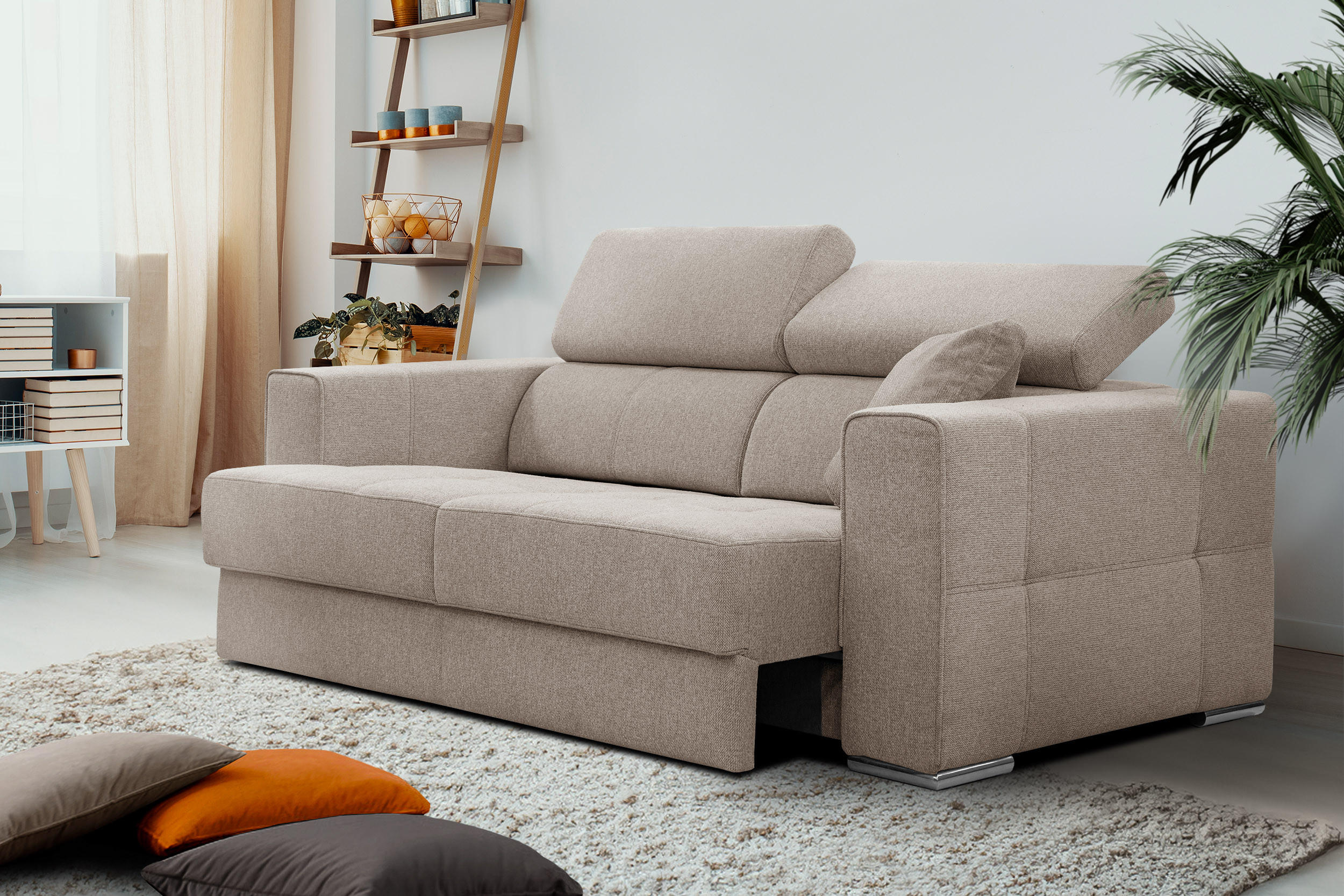 SOFA QUARTZ 3-Sitzer mit Ausziehsitz, taupe - Taupe, Holzwerkstoff/Textil (202/80/102cm) - Courtois Laville