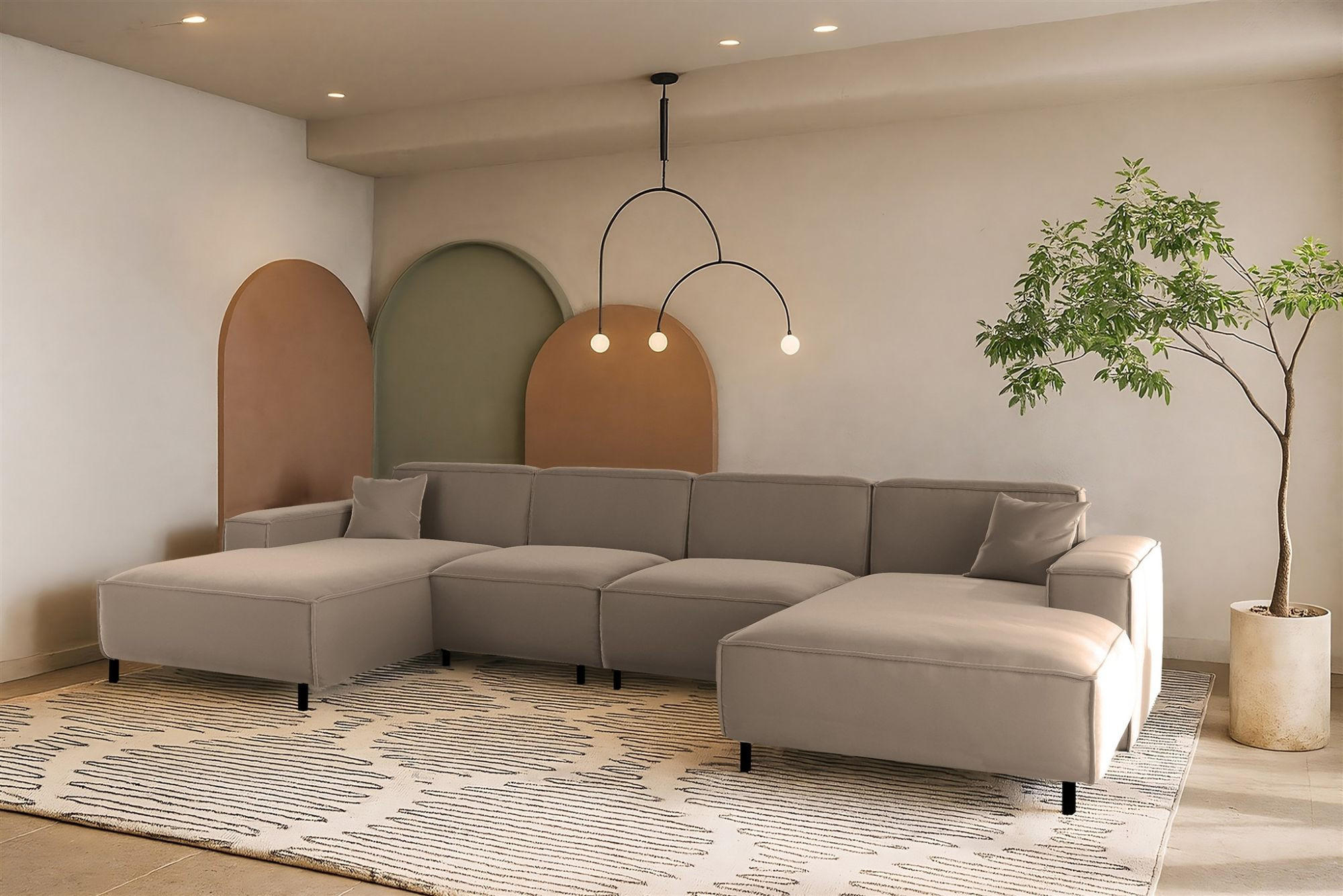 WOHNLANDSCHAFT Gloria In Tiffani - Taupe, Holzwerkstoff/Textil (378/73/165cm) - Fun Möbel