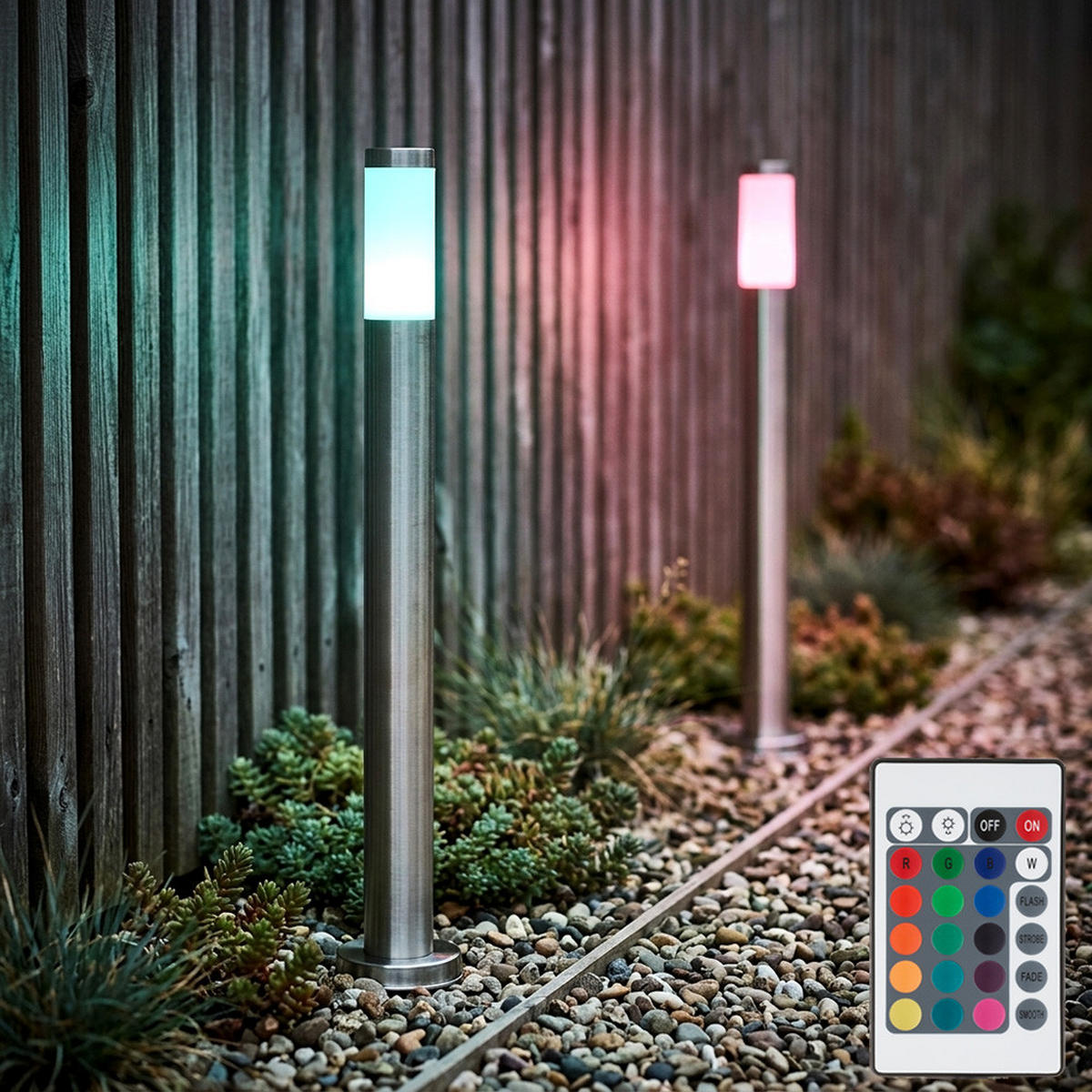 RGB LED WEGELEUCHTE Edelstahl Silber 2er Set - Silberfarben, Kunststoff (7.8/7.8/110cm) - Globo Lighting