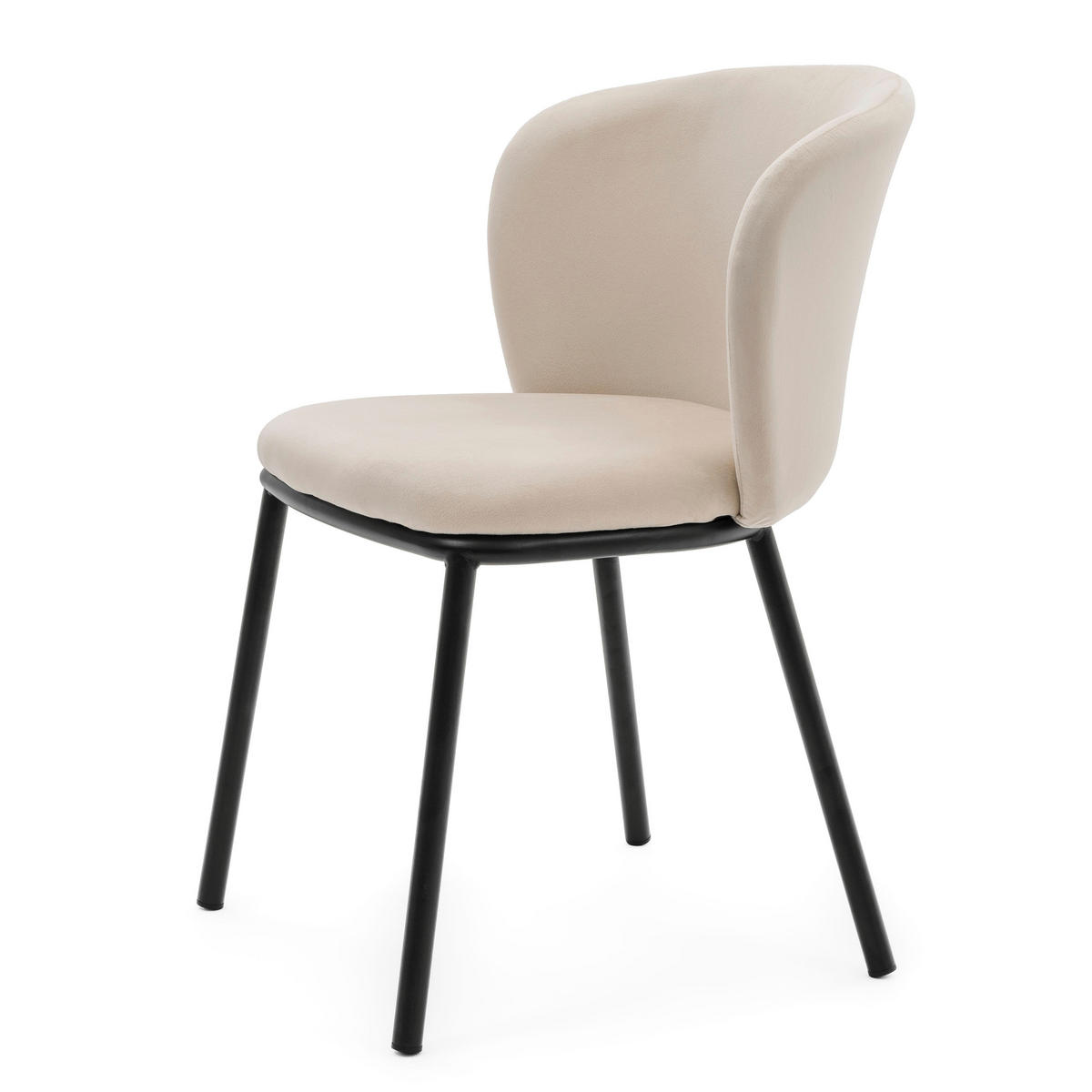 STUHL BARI gepolsterter mit Steppung - beige - Samt Velour - Beige/Schwarz, Textil/Metall (54/81/57cm) - NEW HOME