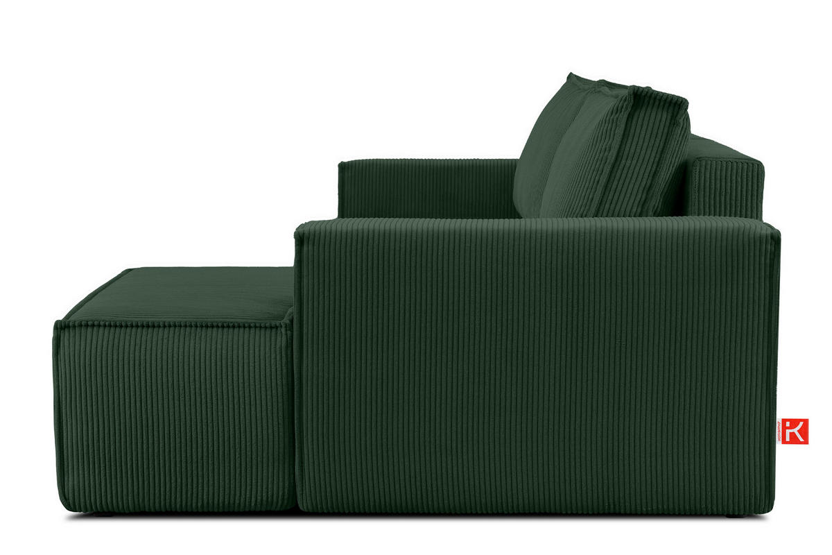 ECKSCHLAFSOFA-RECHTS NAPI in Pet Friendly Cord-Stoff, dunkelgrün - Dunkelgrün/Schwarz, Textil (262/148cm) - KONSIMO®