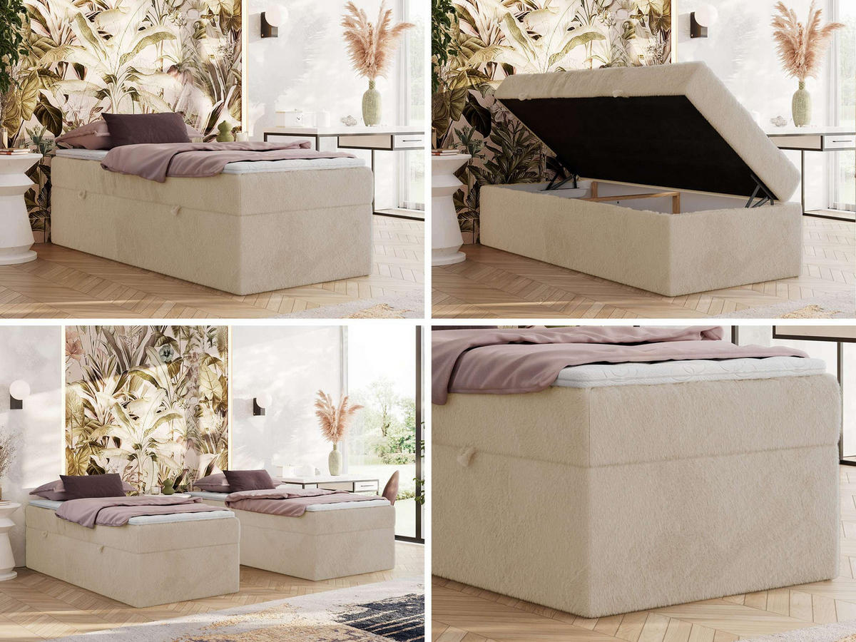 BOXBETT ZERO 90/200 - Creme Plüsch - H4 - Topper Visco - Creme, Textil (90/200cm) - MKS