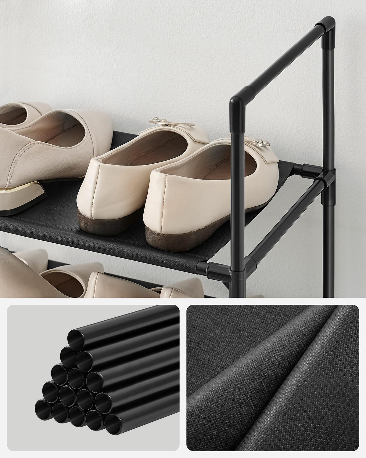 SCHUHREGAL, schwarz - Schwarz, Metall (33/173/33cm) - A2A Home