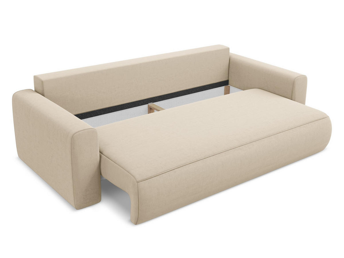 3-SITZER SOFA mit Schlaffunktion Samt Stoff Beige - Beige/Creme, Kunststoff/Textil (238/82/105cm) - Makamii