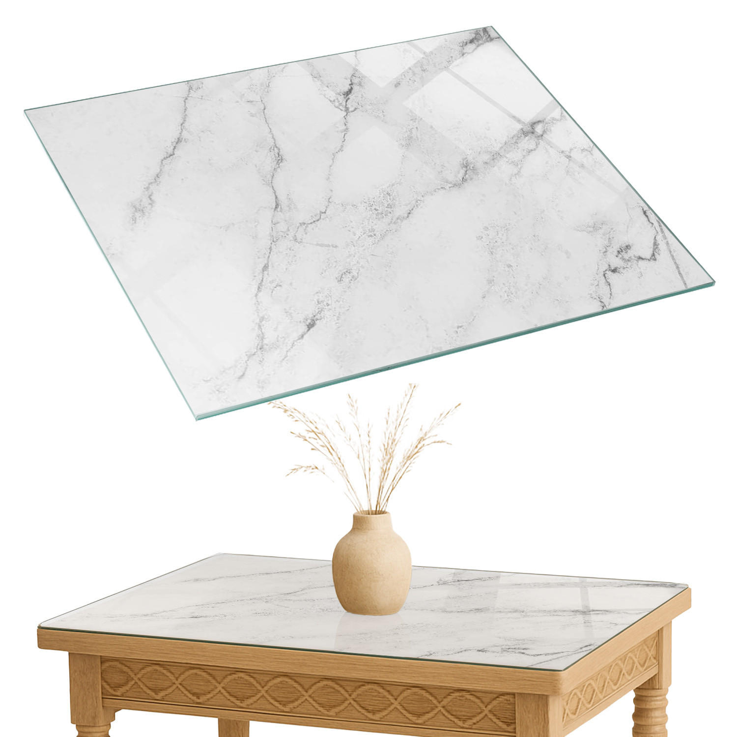 TISCHPLATTE 80x60 cm Marmoroberflächenmuster - Hellgrau, Glas (0.4/80/60cm) - TULUP